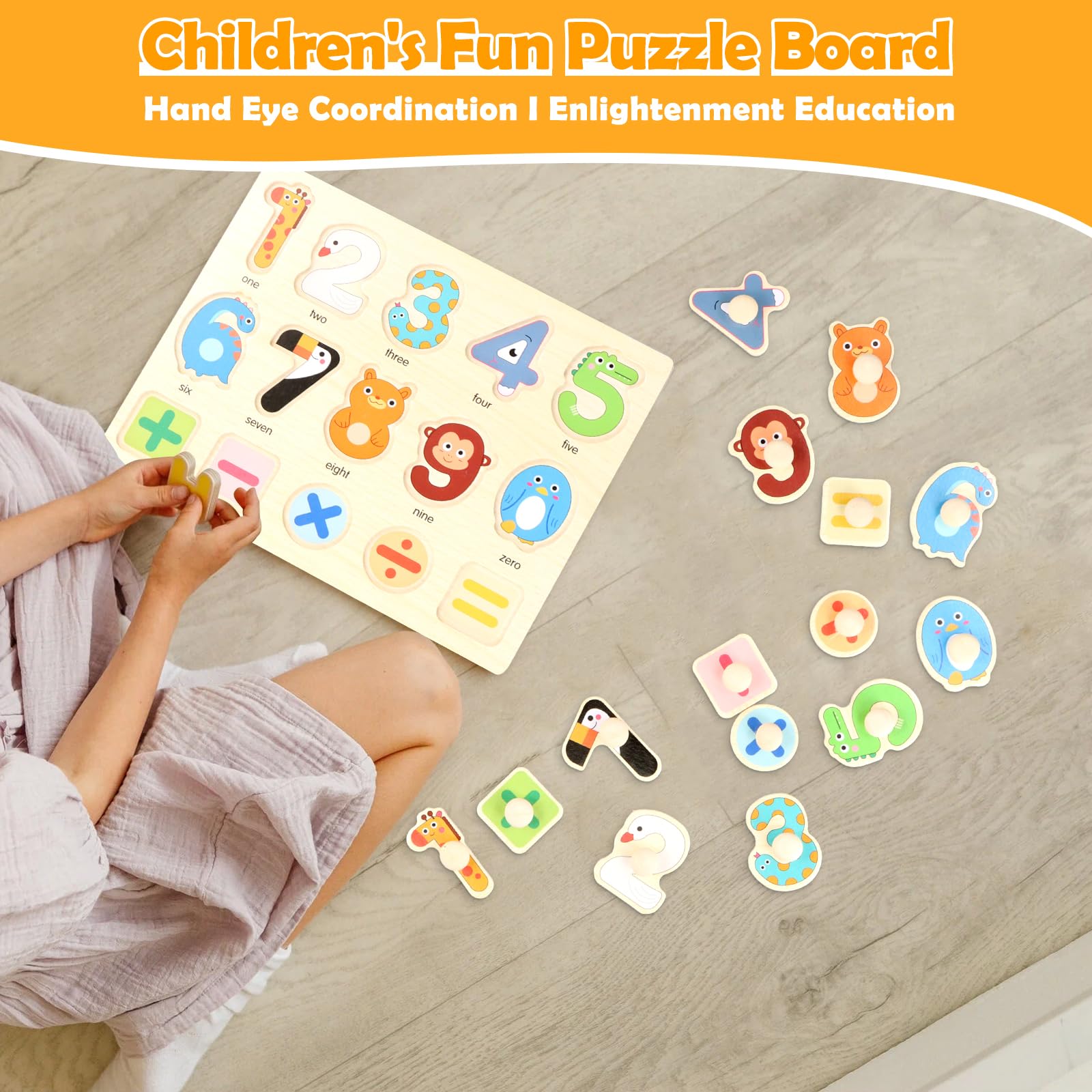 Educational Toys for 2-3 Year Olds, Wooden Puzzles for 1 Year Old, Baby Number Animal Puzzle - Image 4