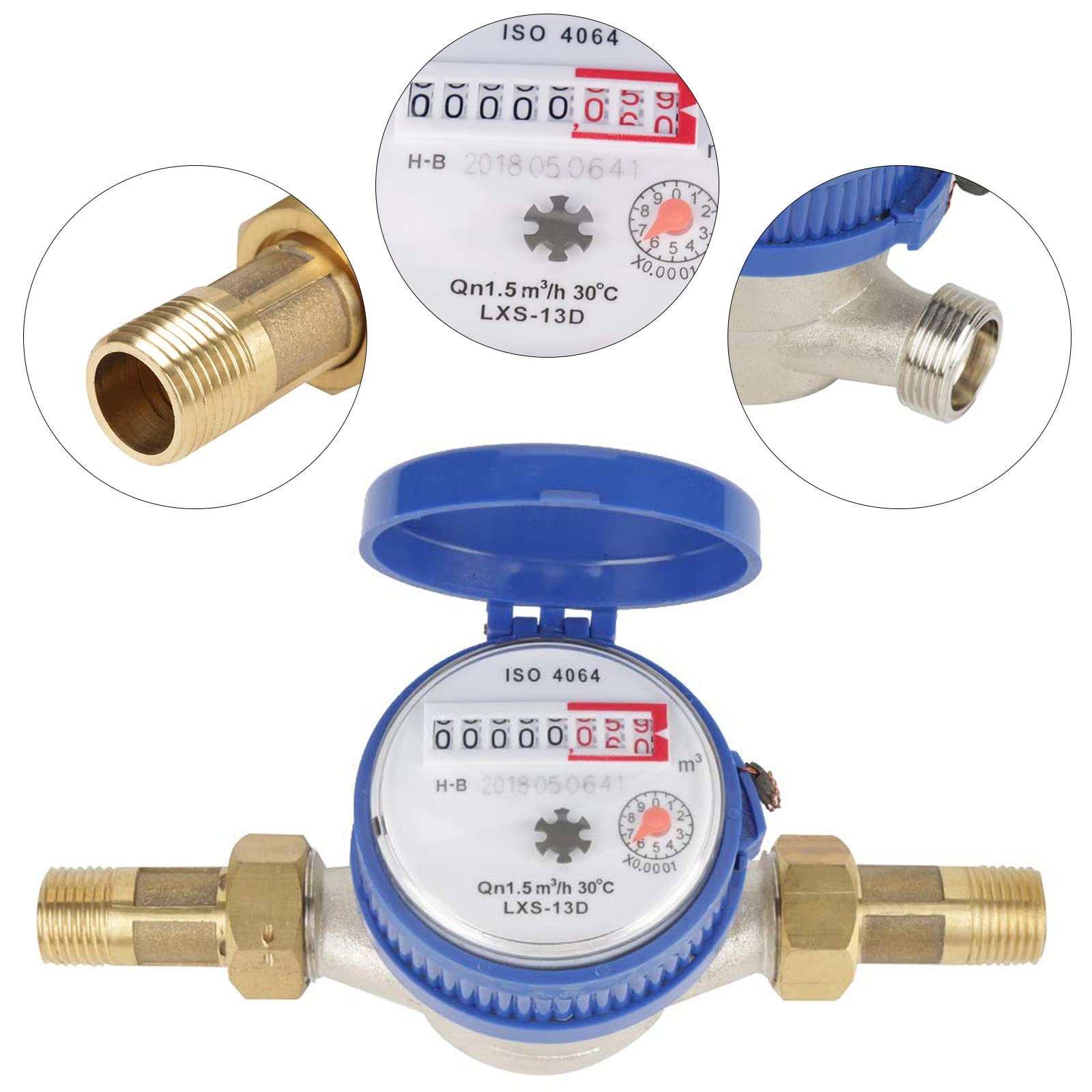 Honeyhouse Débitmètre d'eau 15 mm à débit unique pour usage domestique avec raccords 1,27 cm pour jardin et maison