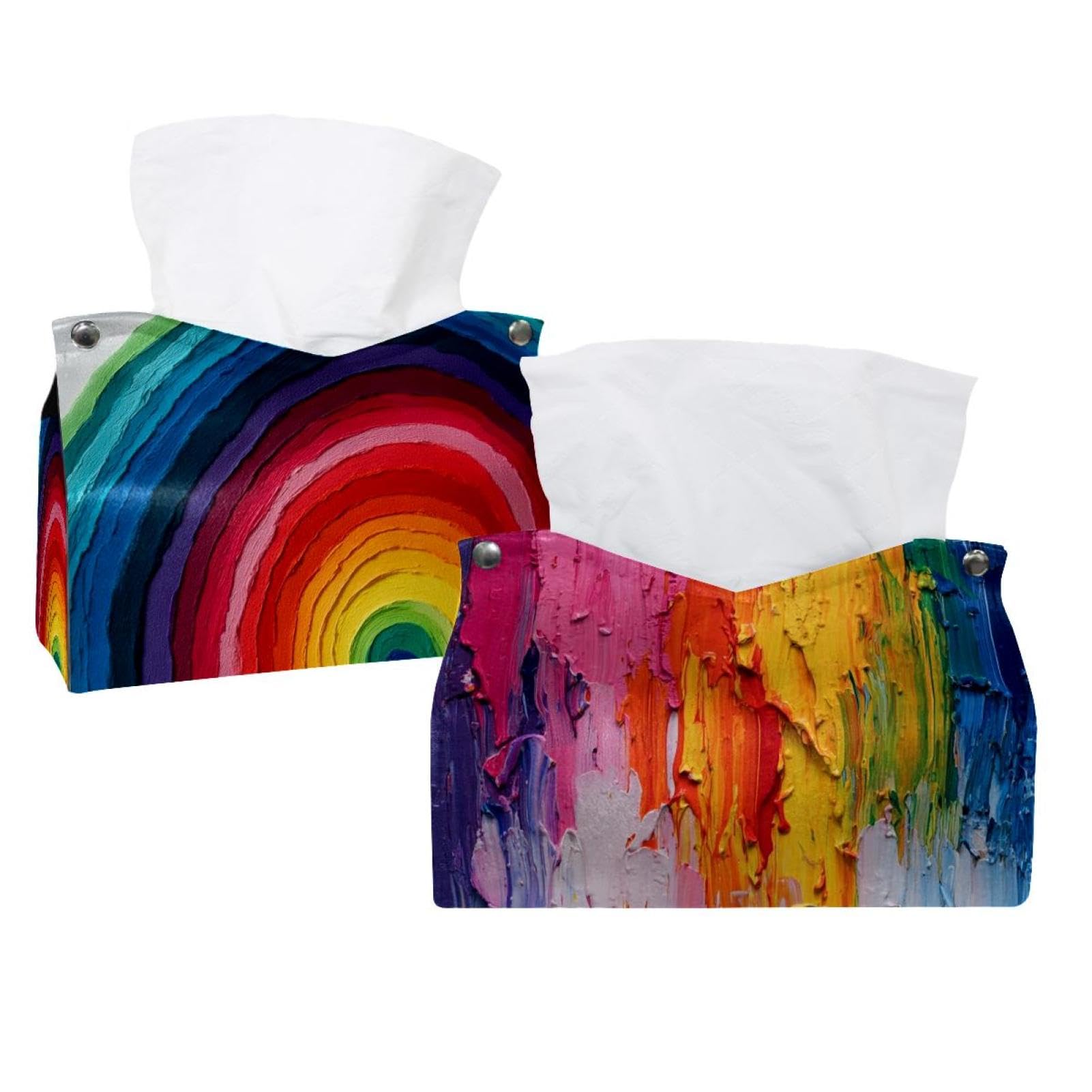 Cache-boîte à mouchoirs en cuir au design arc-en-ciel élégant
