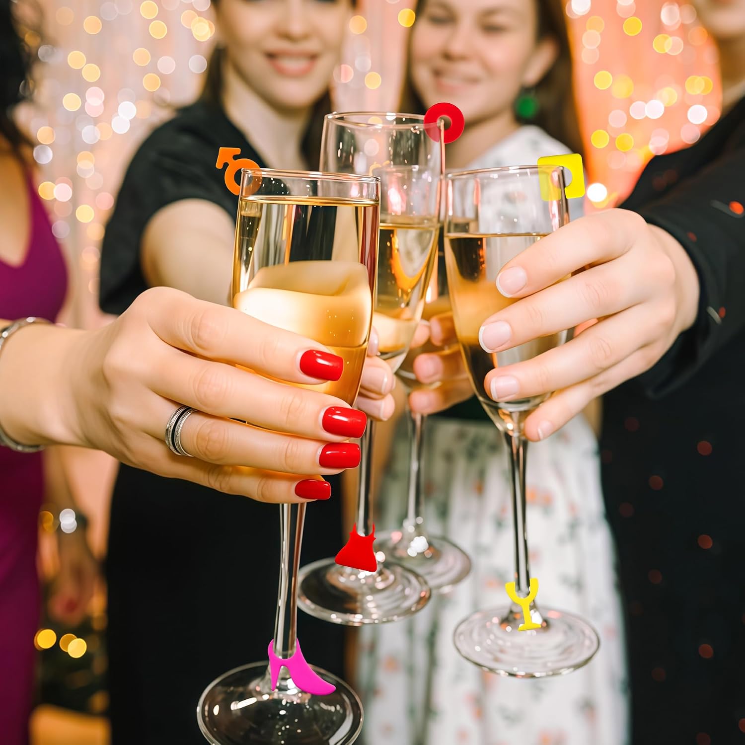 48Pcs Wine Glass Markers Charms Silicone Drink Markers Champagne Cup Labels Rings for Stem Glasses Cocktail Champagne and Beverage Party Supplies
