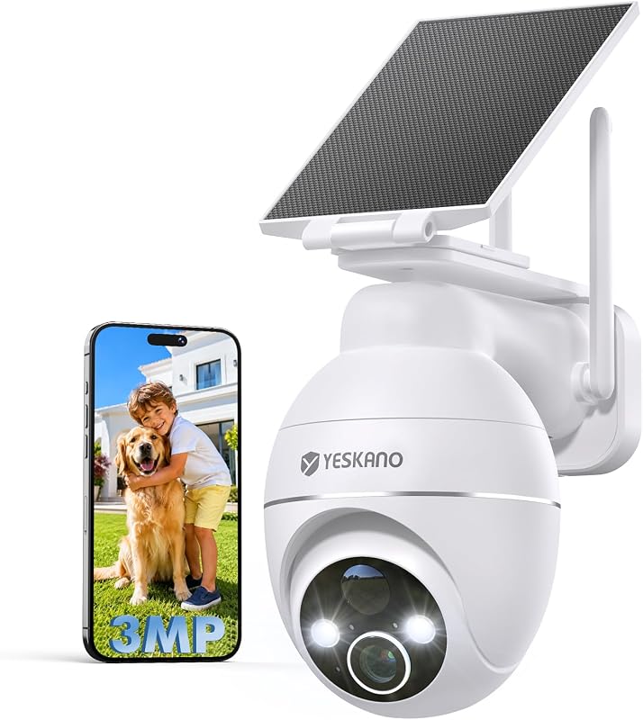 YESKANO Telecamera Wi-Fi Esterno 2K Senza Fili Con Pannello Solare