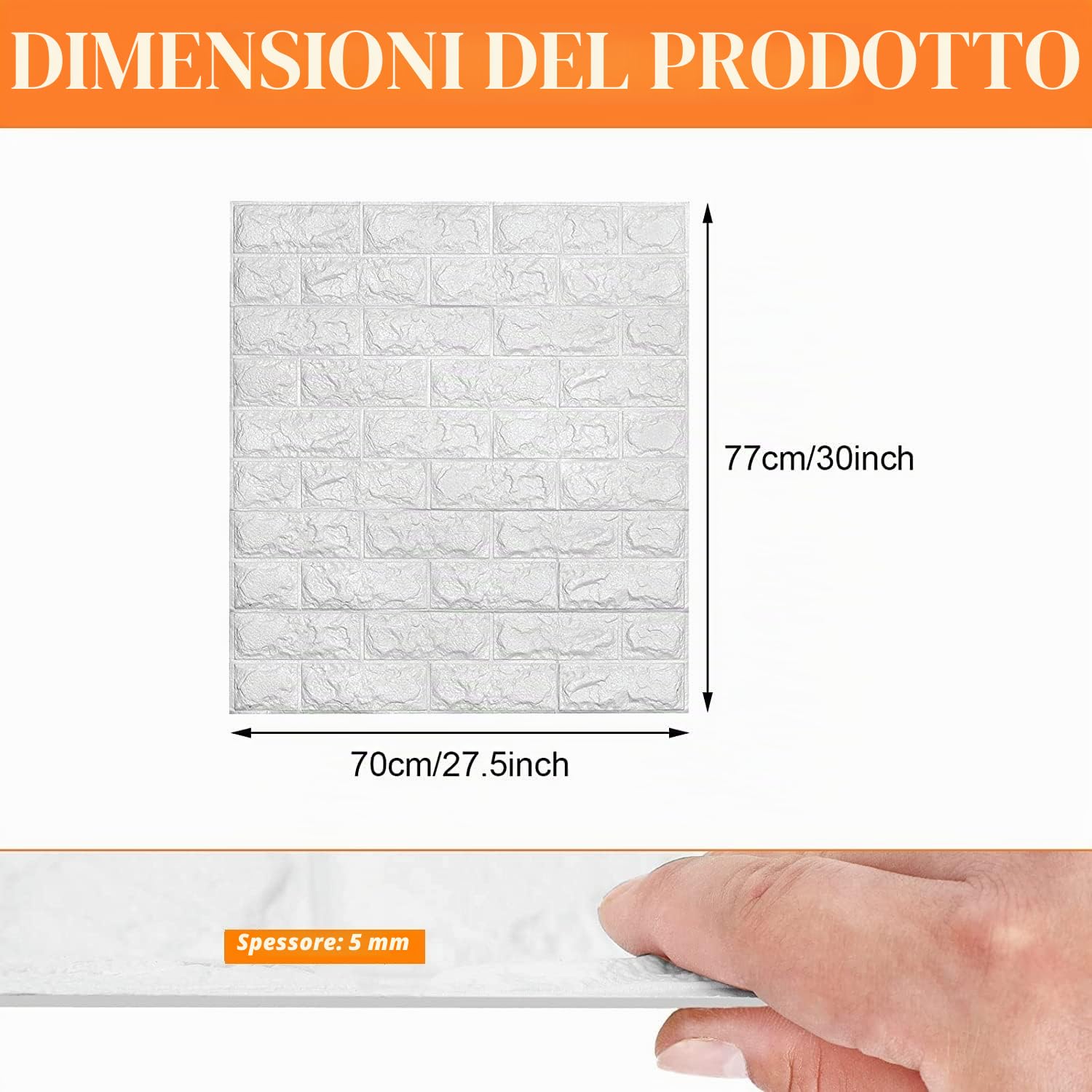 Grace Baltic - 10 pannelli da parete 3D, autoadesivi, effetto pietra, 77 x 70 cm, spessore: 5 mm (bianco)