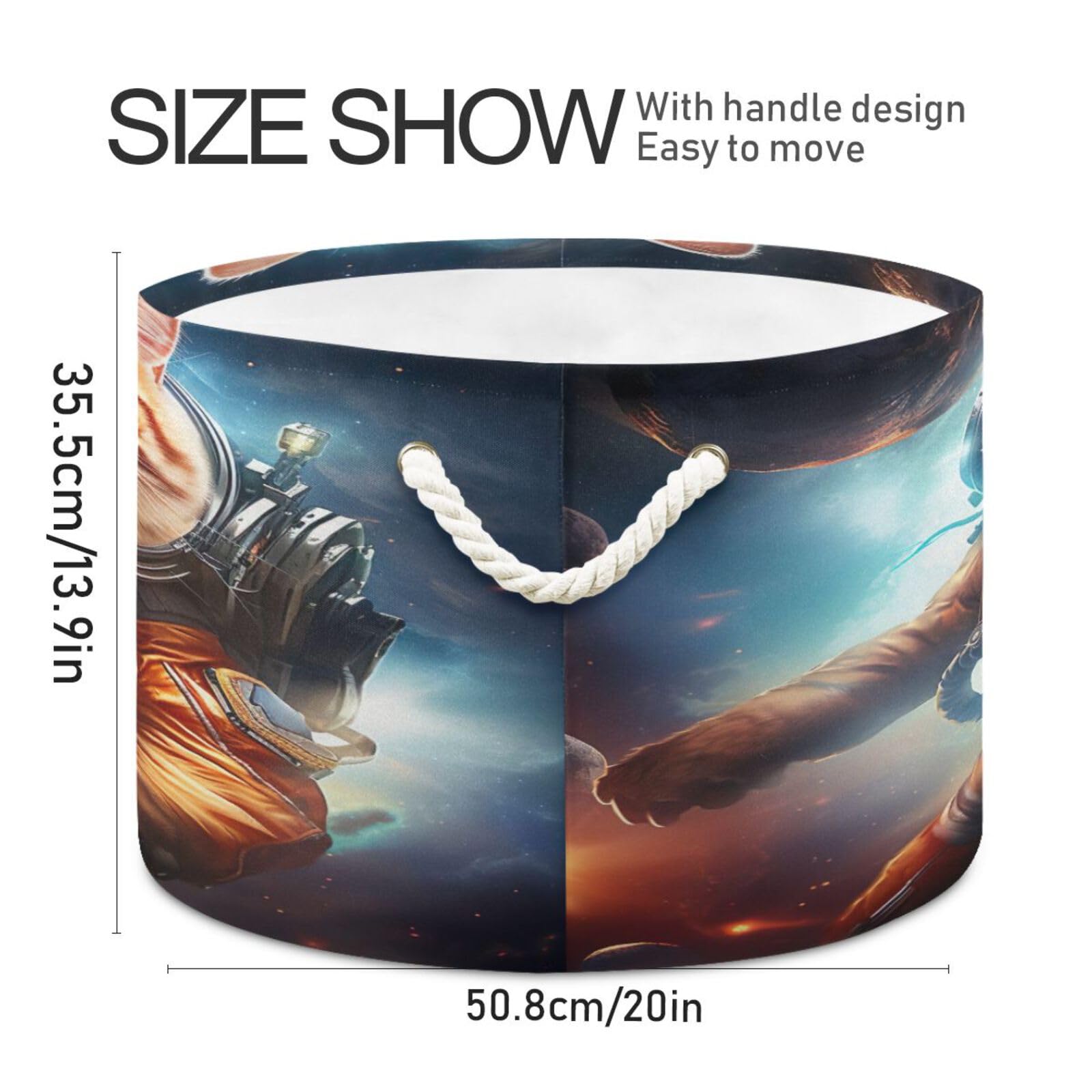 Round Space Astronaut Cat Funny Storage Basket Large Organizer Bin Laundry Hamper Toy Storage Basket with Handle for Nursery Clothes Toys 202b4761