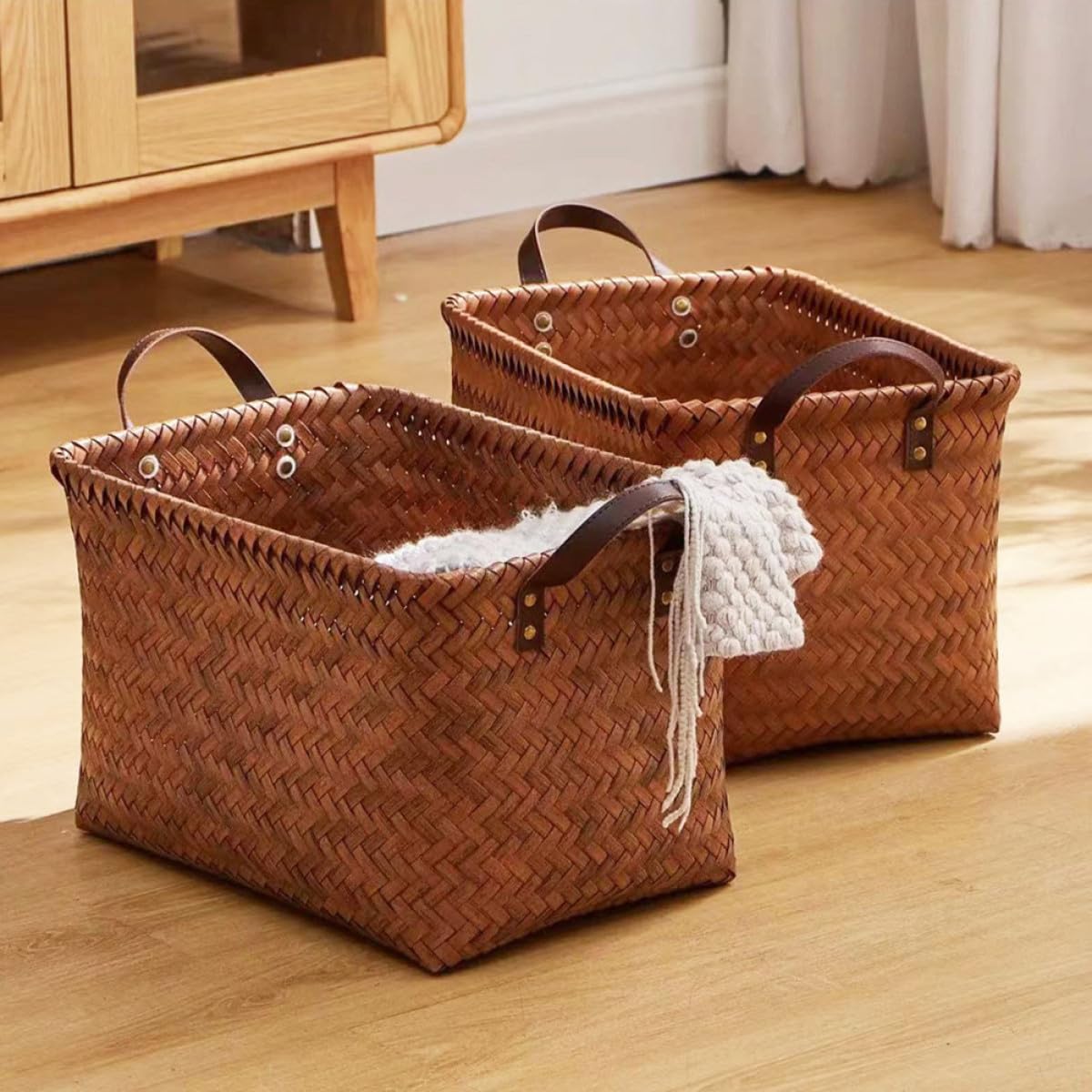 KOMBIUDA Aufbewahrungskorb 38x28x24cm mit Tragegriff aus Pp im Landhausstil Faltbarer Wäschekorb Praktische Aufbewahrungslösung für Kinderzimmer und Waschküche