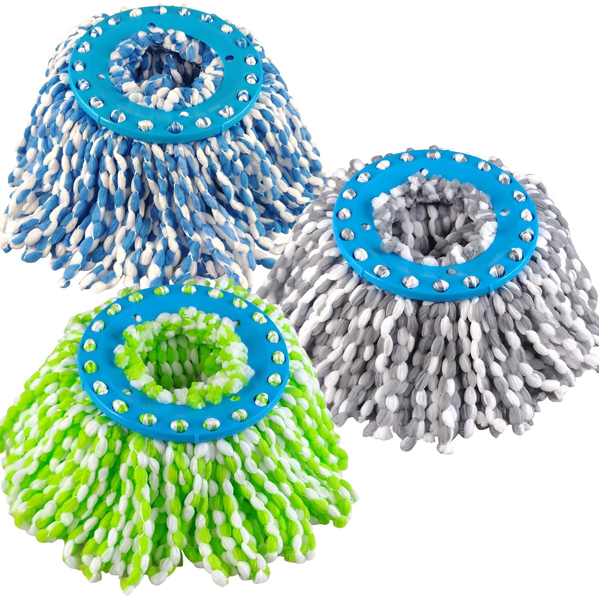 Primeway® Polyester Microfiber Spin Mop Replacement Mop Head Refills | 38cm Bristles | 16cm Ring | 115 Grams each | Pack of 3 Pcs | Assorted