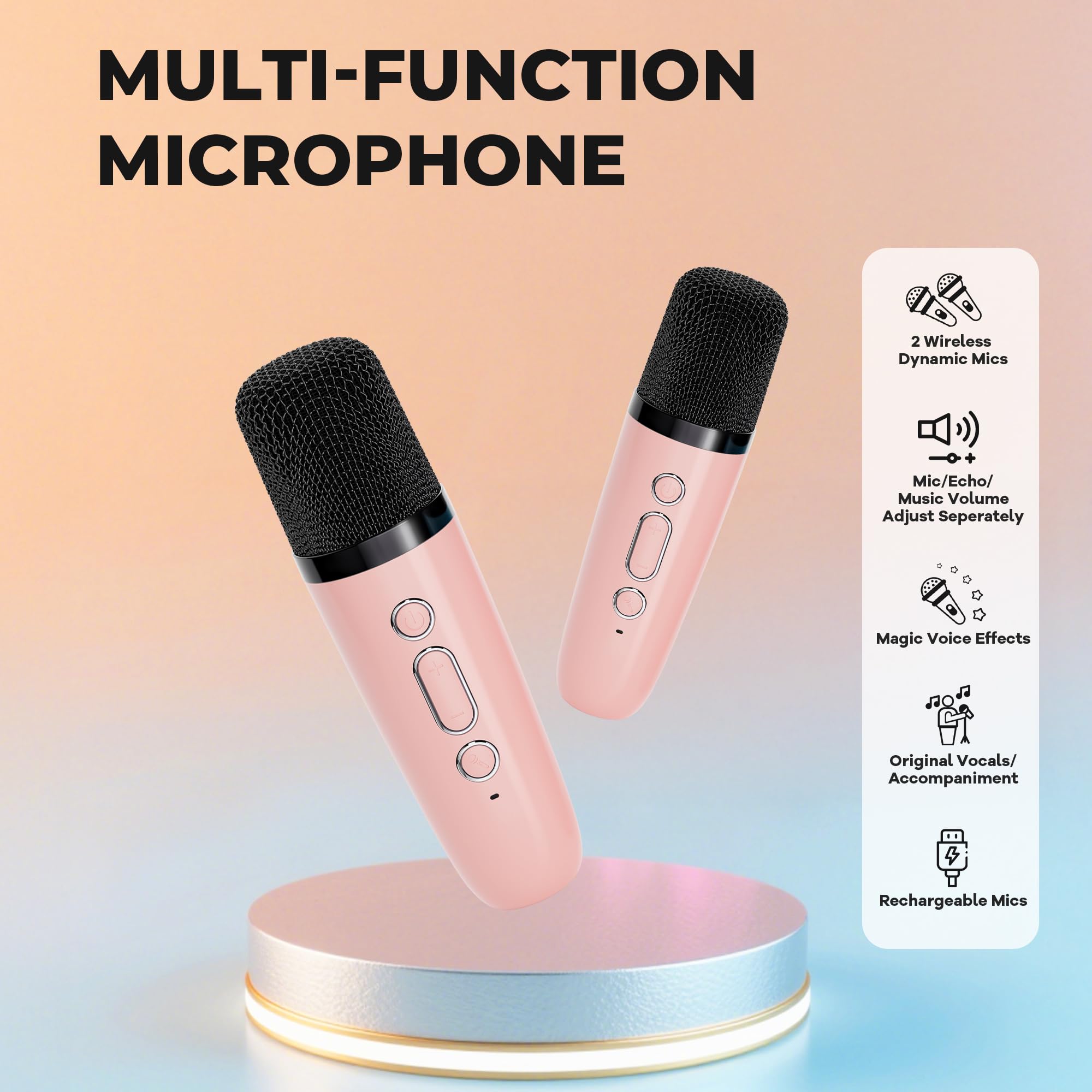 Ankuka Karaoke per Bambini Karaoke con Microfono Karaoke Cassa Bluetooth con 2 Microfoni, Regalo Bambina Giochi Bimba Regalo Compleanno per 3, 4, 5, 6, 7, 8, 9,10,11,12+ Anni (Rosa)