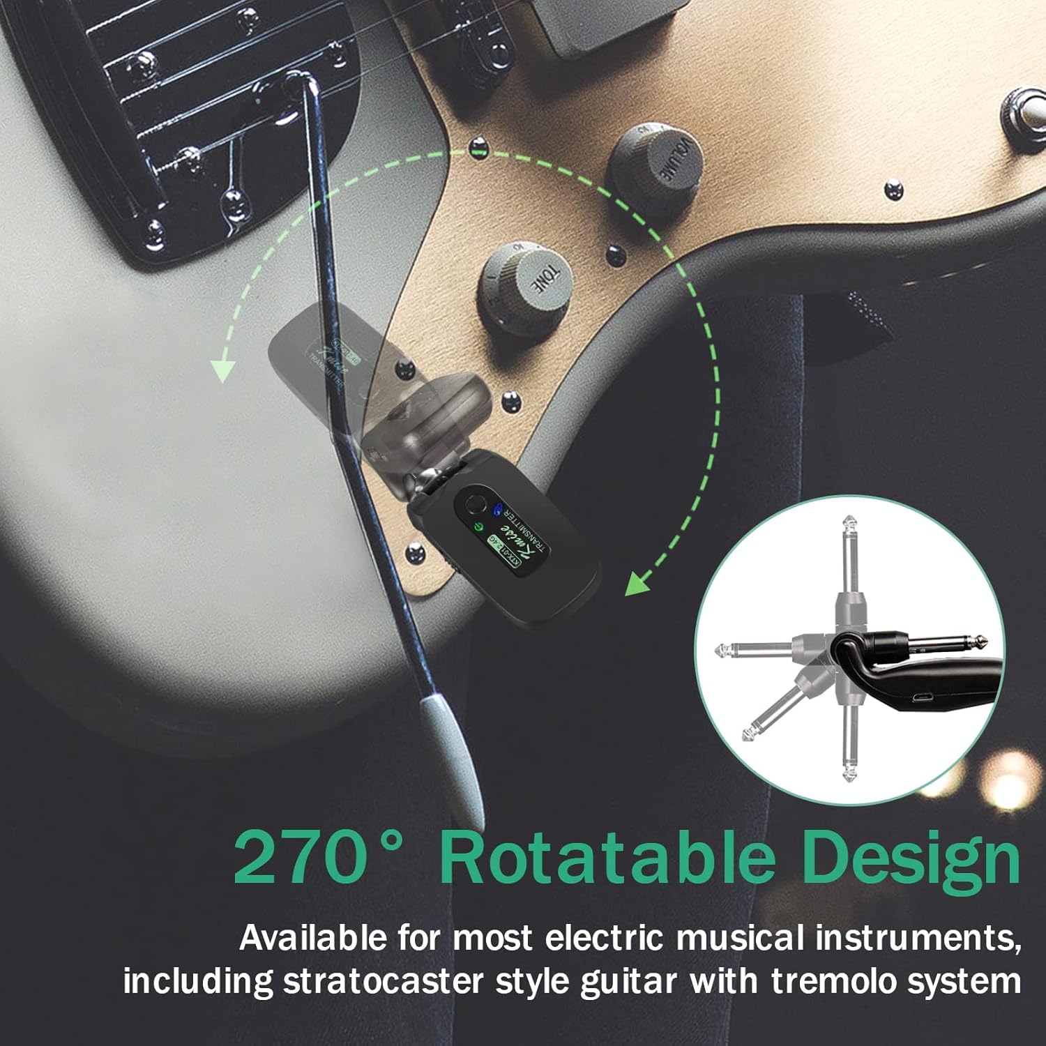 Wireless Guitar System, Kmise 2.4GHZ Transmitter Receiver for Electric Bass Guitars Accessories W/ 100 Feet Transmission Distance & over Working 10h Rechargeable Lithium Battery