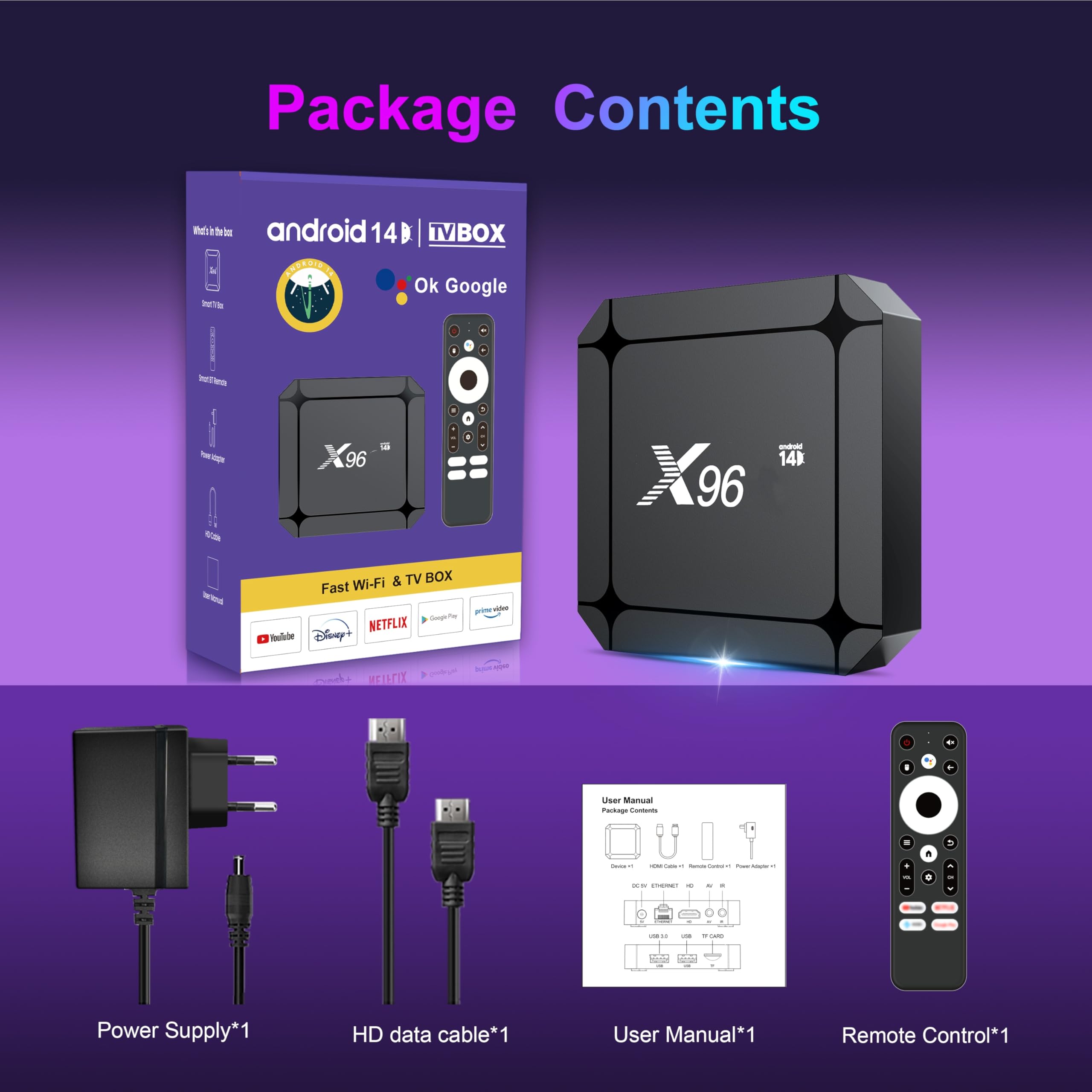 Android 14.0 TV Box, Boîtier TV 2GB RAM 16GB ROM RK3518 Quad-Core Cortex-A53, Android Box Support 2.4/5.0GHz 4K 100M Ethernet HD USB 3.0/2.0 TV Box