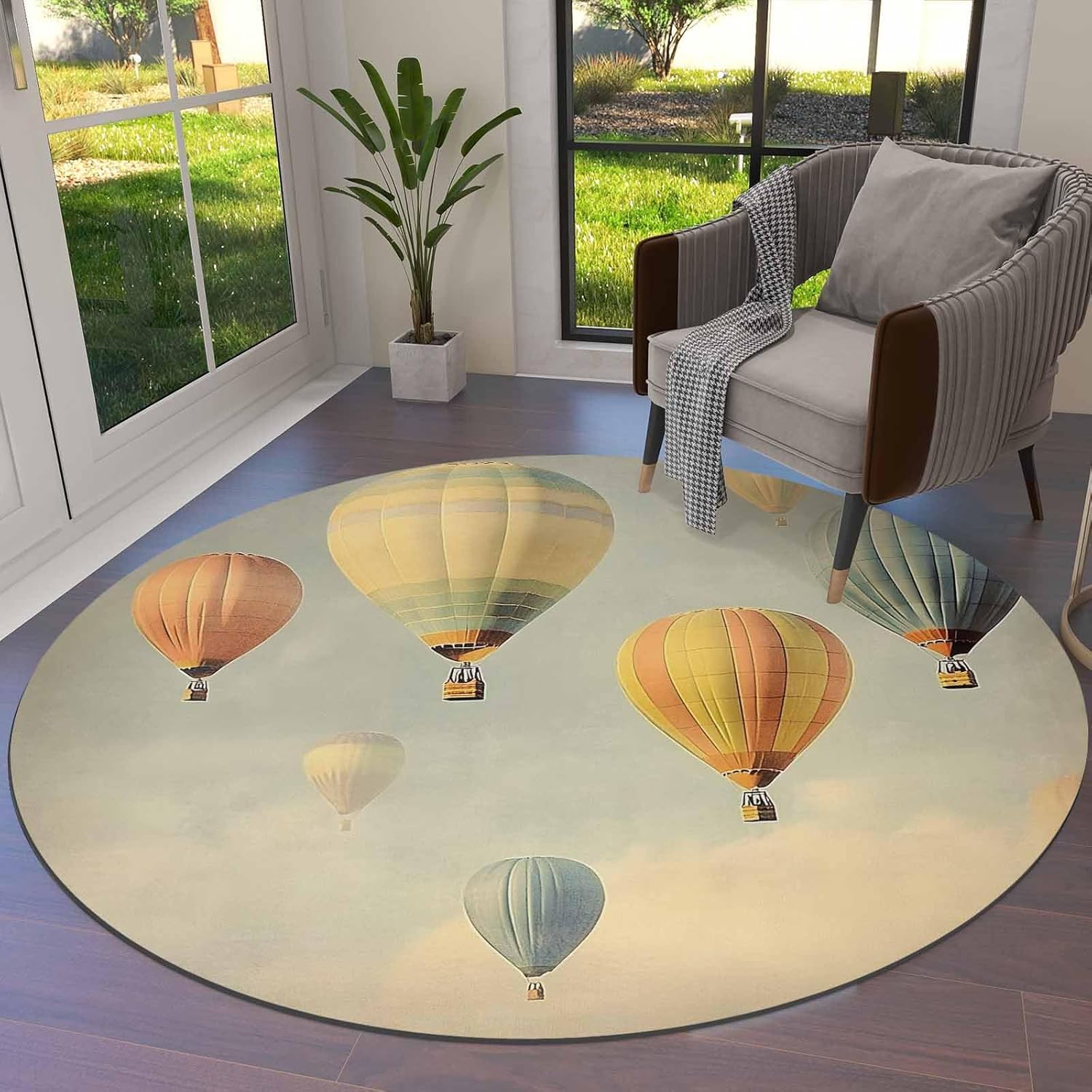 Amazon.com: Huotupsine Vintage Hot Air Balloon Round Area Rugs, Modern ...