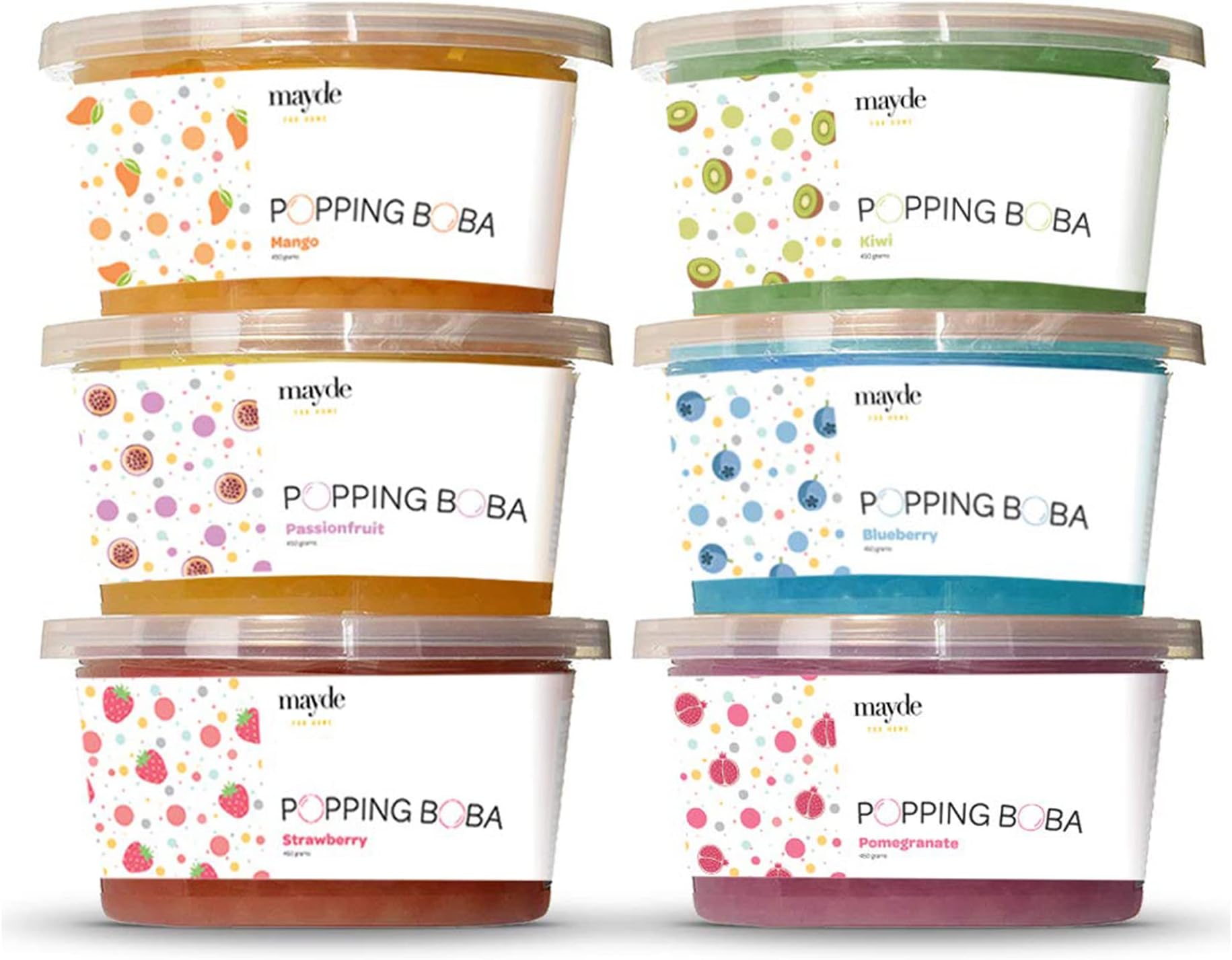 Mayde - Exploding Boba Pearls, Strawberry, Mango, Passion Fruit, Kiwi, Blueberry and Pomegranate 6 Flavors