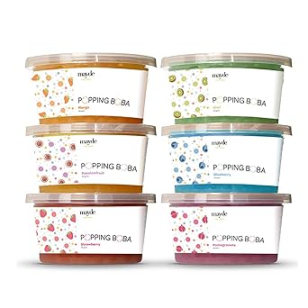 Mayde Bursting Popping Boba Pearls, Strawberry, Mango, Passion Fruit, Kiwi, Blueberry, Pomegranate - 6 Flavor Party Kit 490 gms, 6 pack