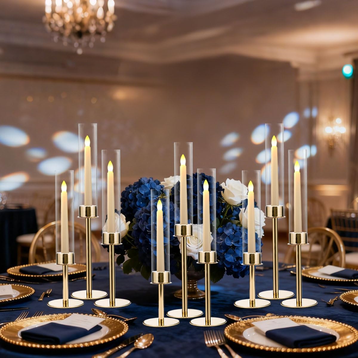 VINCIGANT 6PCS Acrylic Candle Holder for Table Centerpiece,Metal Tall Candle Holder with Acrylic lampshade for Wedding,Party, Birthday Decorations candelabros para centros de mesa(Gold)