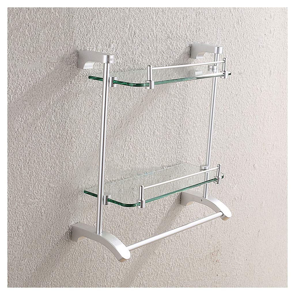 Étagère de salle de bain en verre double niveau avec porte-serviette mural