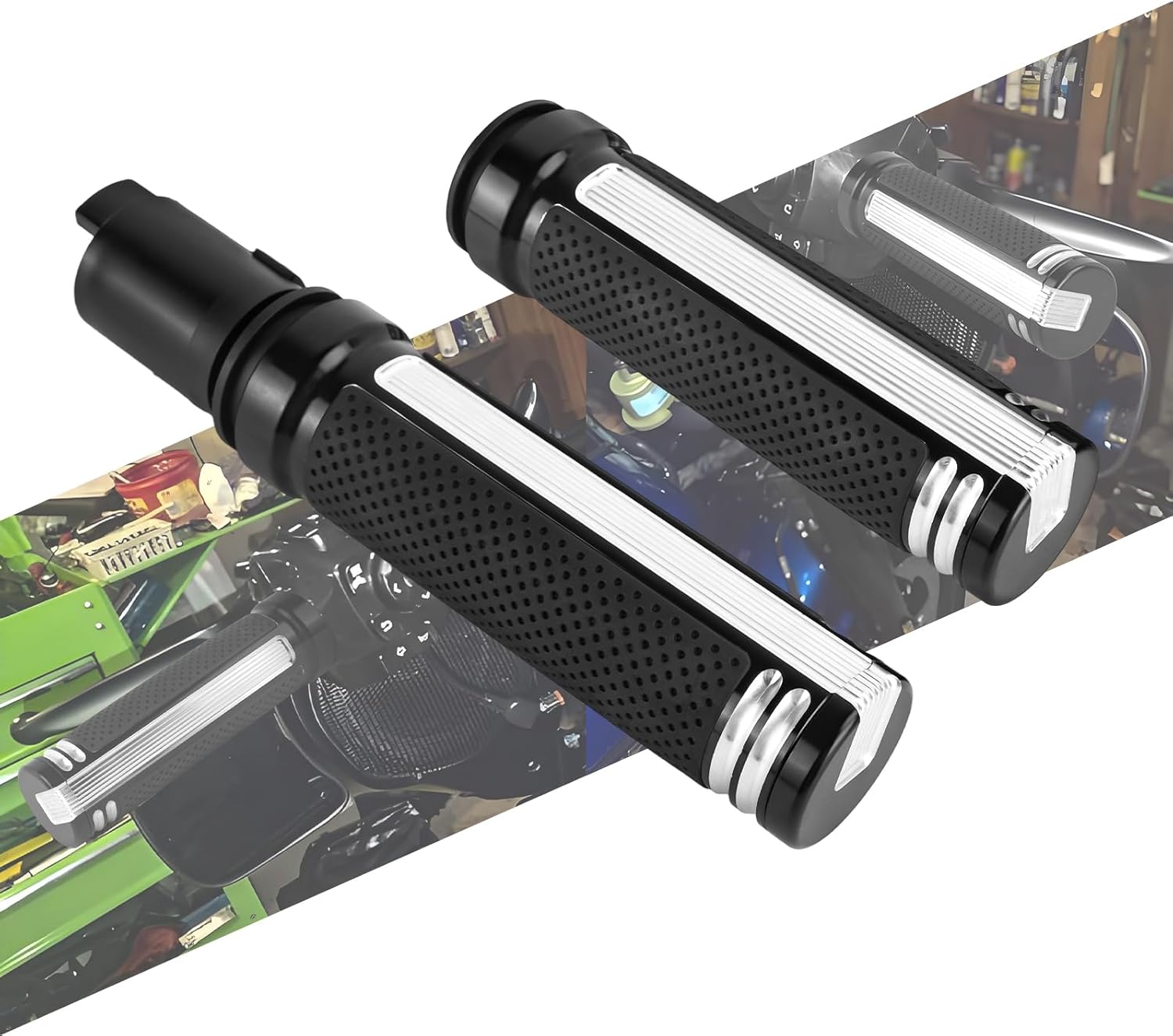 Handlebar 1 Inch/25mm Hand Grips Rubber Aluminum Anti-Slip Grip Compatible with Harley CVO Road Glide 2023-2025 CVO Street Glide 2023-2025 Softail 2025-up Black & Silver