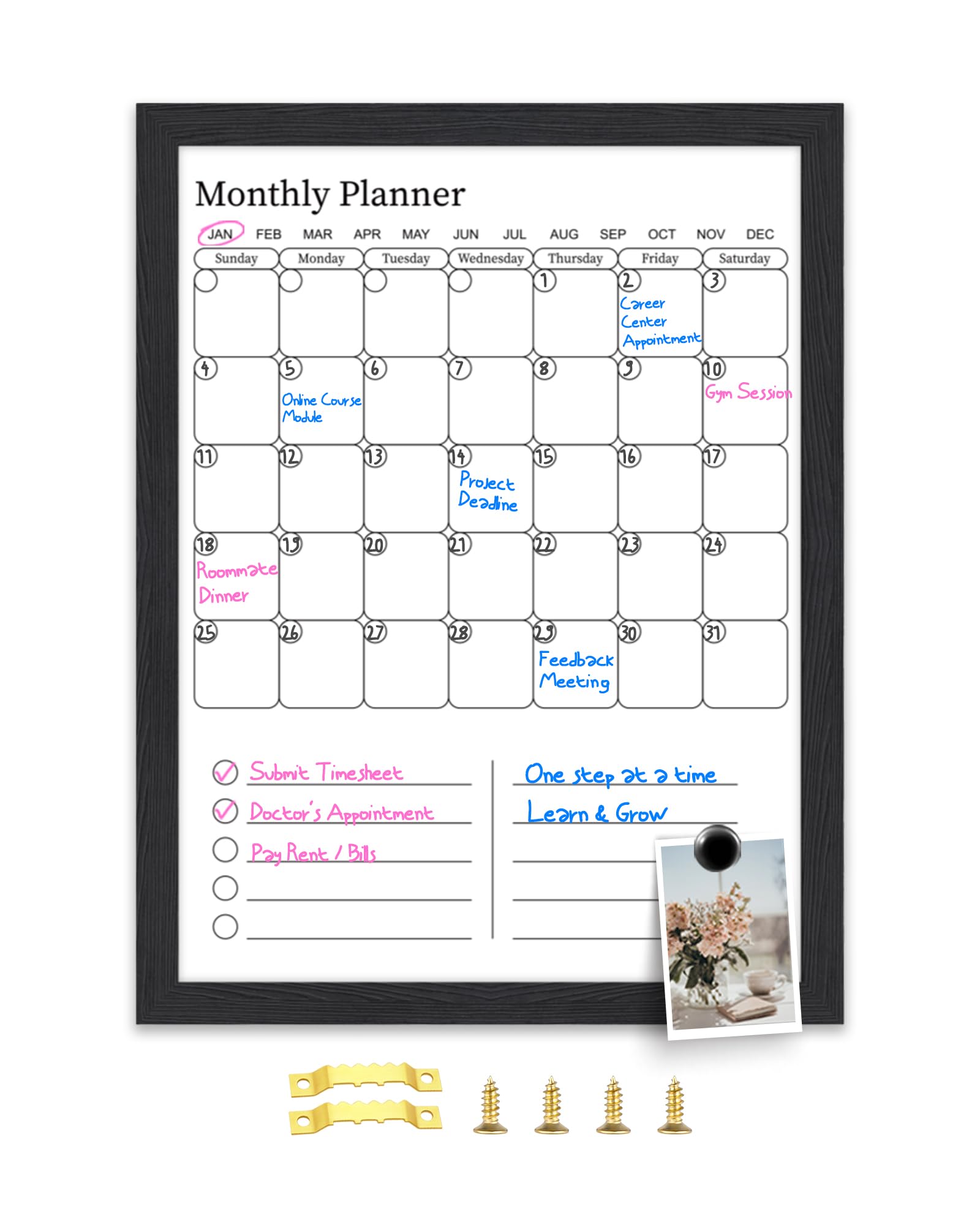 Aitakatta Dry Erase Calendar for Wall, 17x13 inches Magnetic Surface Calendar Whiteboard, 2-in-1 Planner, Vertical Layout to Do List with Black Wooden Frame(YL-SHU-BK,4333)
