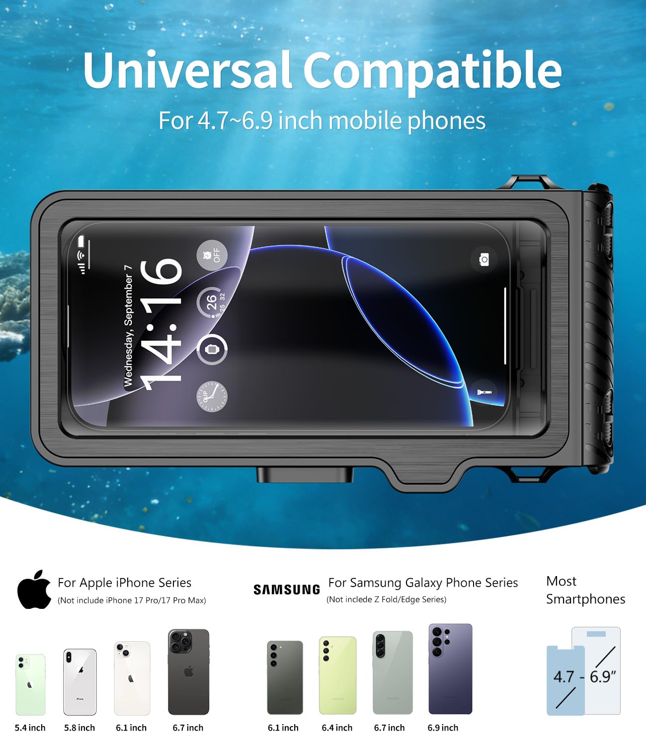 Wasserdicht Handyhülle Unterwasser Tauchen Handy mit Touchscreen, Universelle Professionelle Wasserfeste Hülle tief 10M für iPhone Samsung Huawei Xiaomi Redmi, Tauchen Schnorcheln Surfen Case(Schwarz)