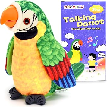 Talking Parrot Toy for kids - Moving Beak, 4-Level Volume Control, 30 Songs | Repeats What You Say, Repeating Toy Bird Stuffed Animal plush, Interactive Singing Mimicking Fun Speech Toy for Kids, Toddler