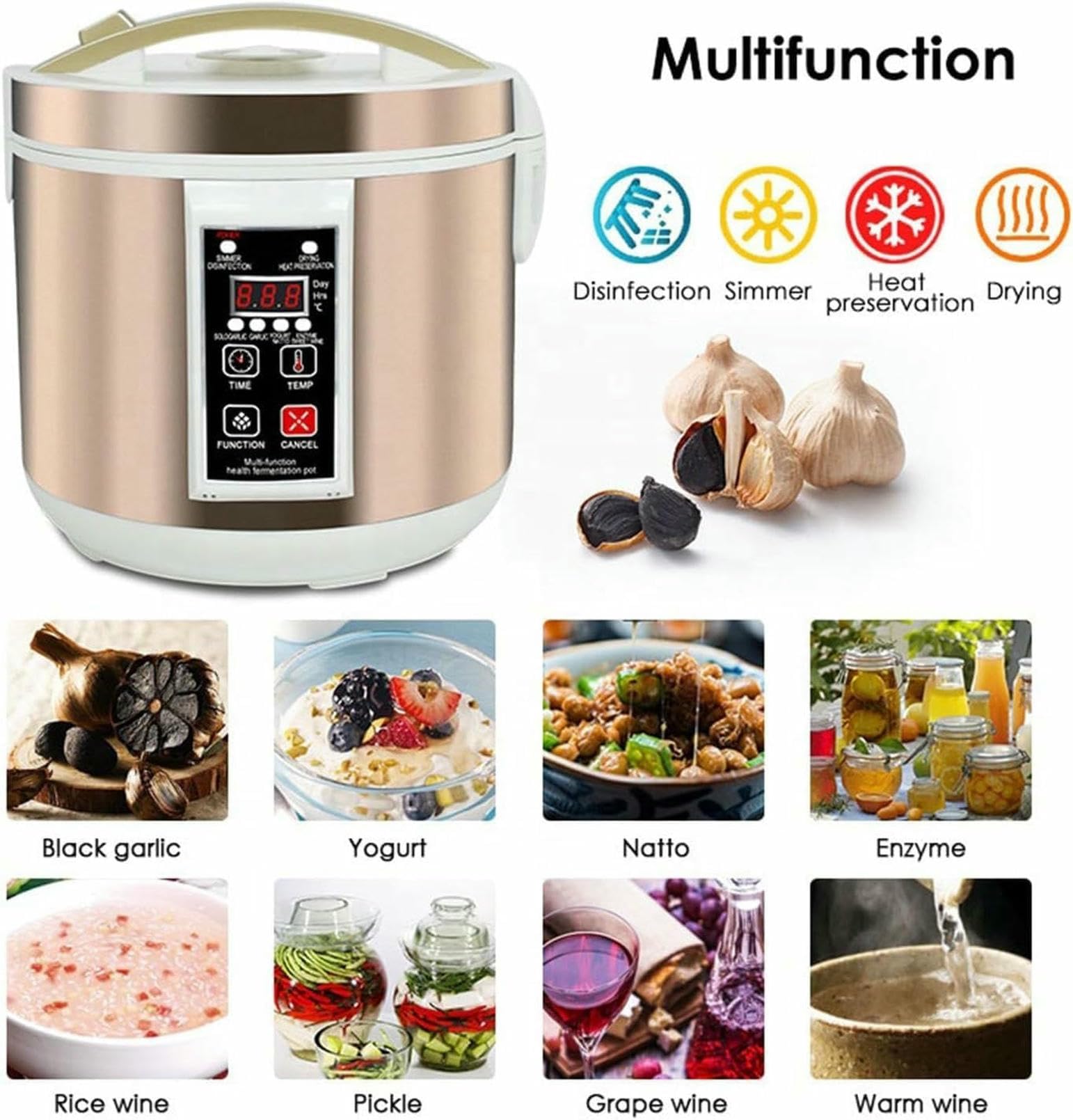 W pełni automatyczna maszyna fermentacyjna z inteligentną kontrolą do szybkiej fermentacji czosnku, wina ryżowego, natto i jogurtu