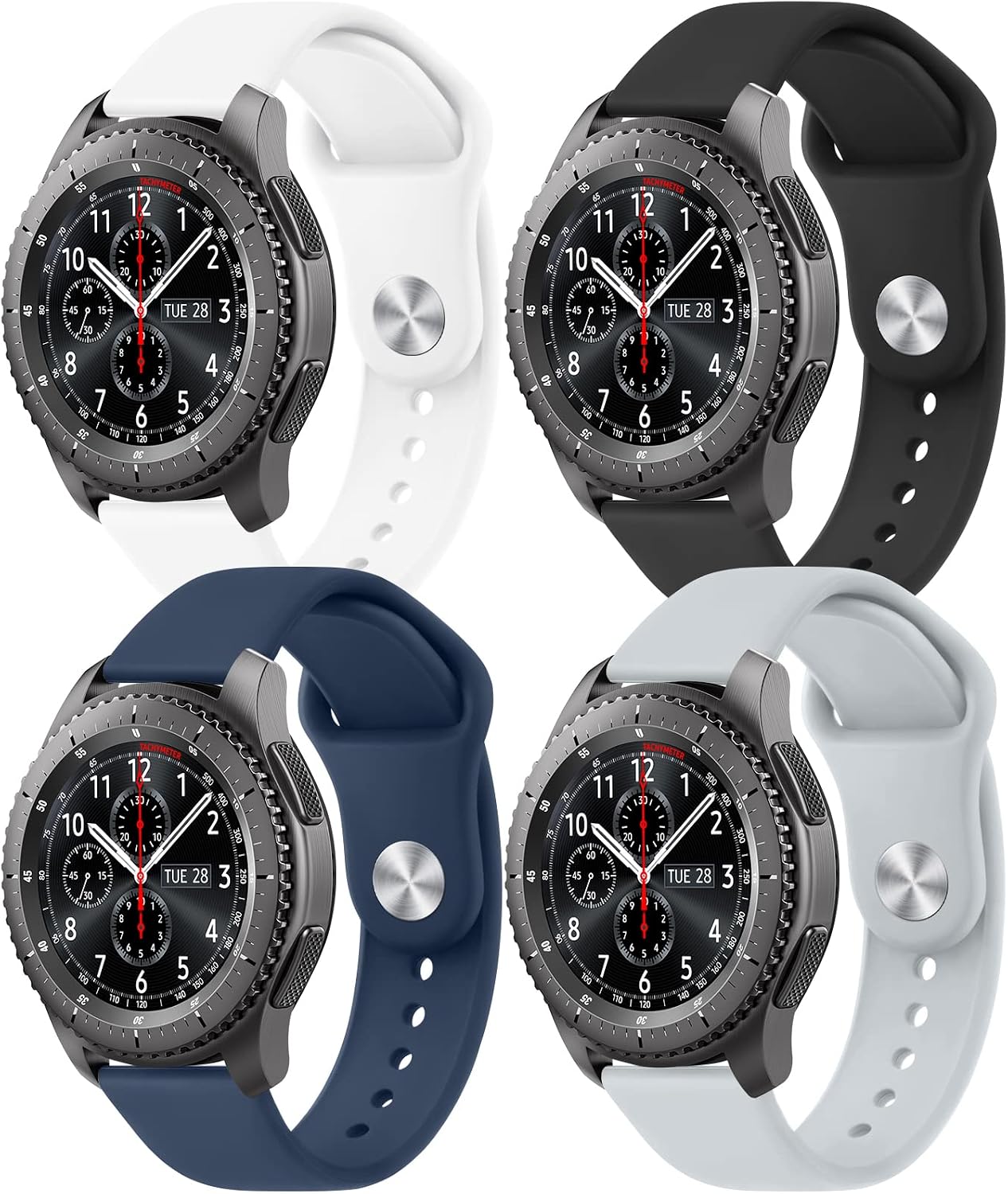 Meliya Bands for Samsung Gear S3 Frontier/Classic Bands for Women Men,22mm Adjustable Soft Silicone Sport Strap Replacement Band for Samsung Gear S3 Frontier/S3 Classic 4Pack