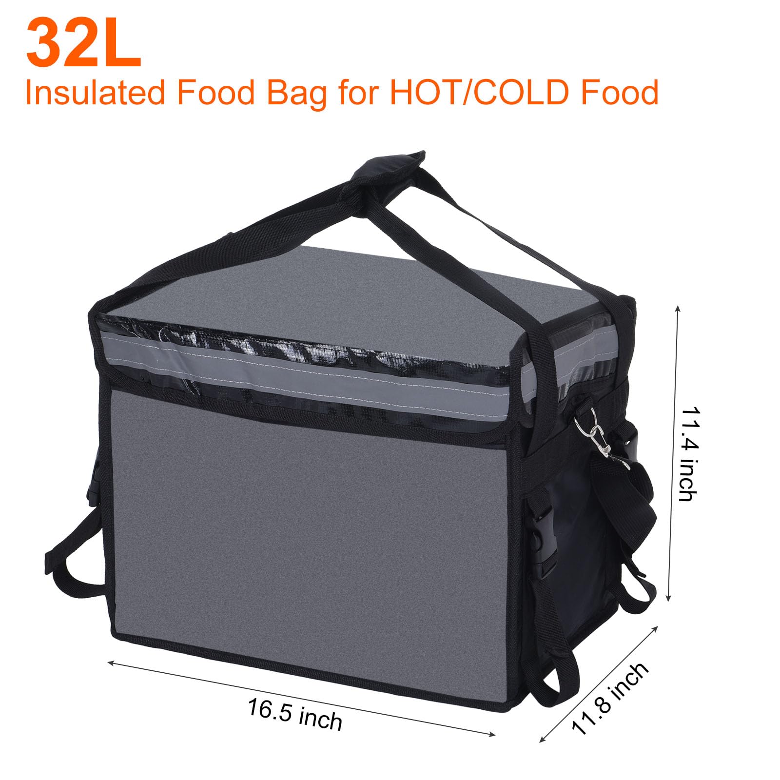 PATIKIL Térmica Bolsa para Comida Entrega XL, 16.5"x11.4"x11.8" Térmica Entrega Bolsa con Divisor, Catering Térmica Comida Bolsa para Pizza Caliente/Frio Comida, Negro (32L)