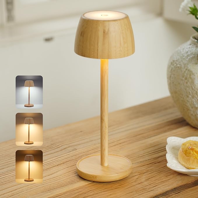 Wireless LED Table Lamp with Bamboo Design