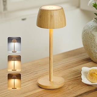 Lampe de Table LED Sans Fil en Bambou Rechargeable – Lampe de Chevet Tactile Dimmable, Style Scandinave Bohème, Étanche, Lumière d’Ambiance pour Chambre, Salon, Jardin et Extérieur