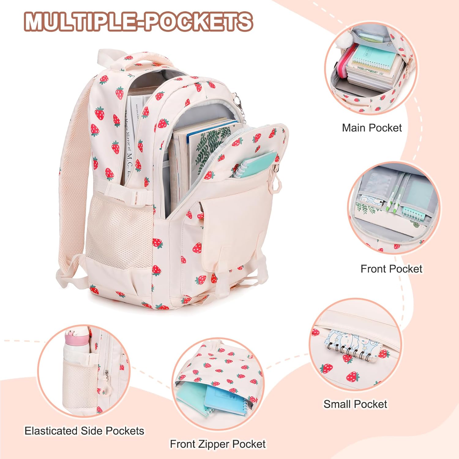 Backpack for Girls, 3PCS Girls Backpack for School with Lunch Bag Pencil Case, Kids Bookbag Kindergarten Elementary Middle School Bag with USB Charging Port - Image 3