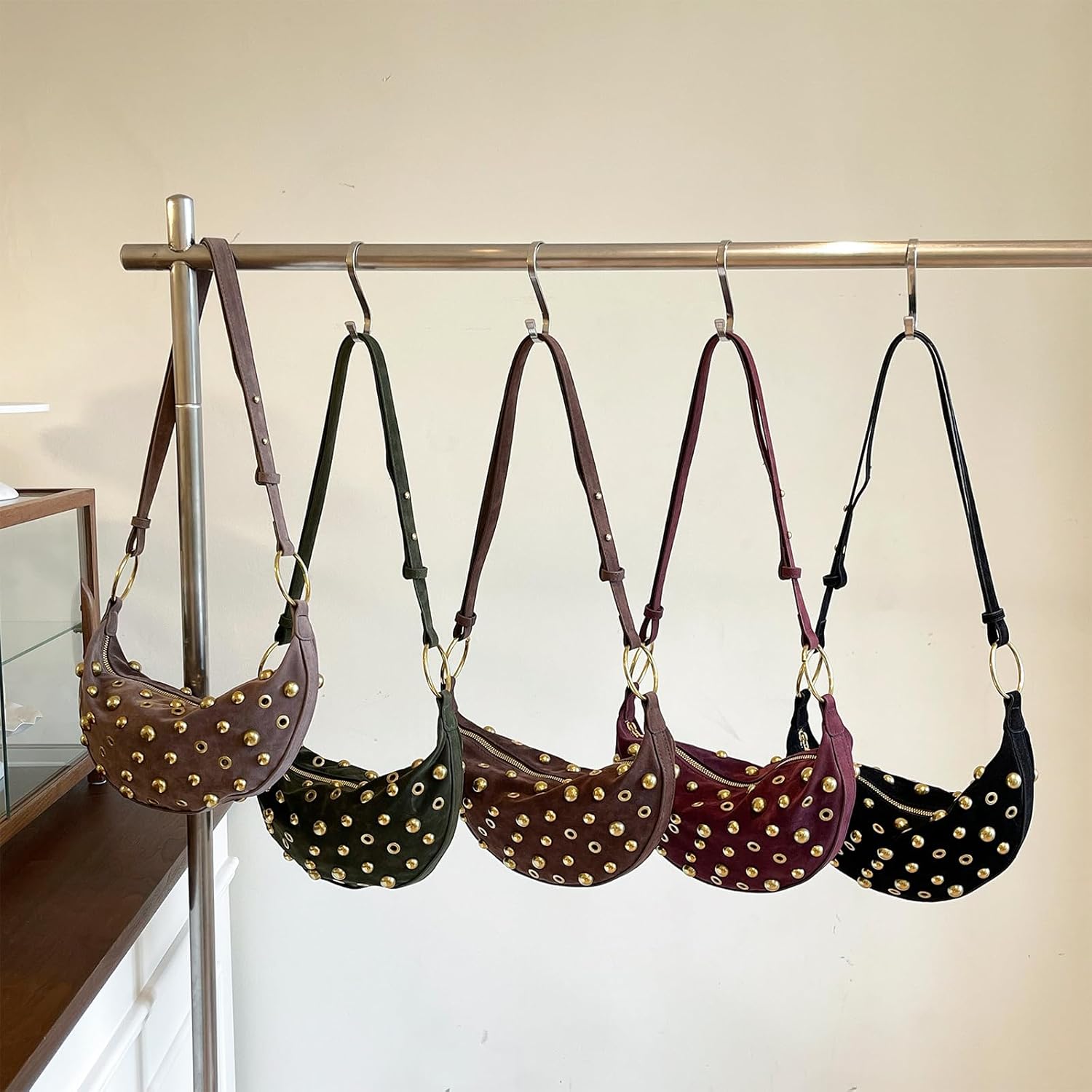 Studded Purse Trendy Studded Handbag Hobo Crescent Bags Y2K Shoulder Bag Suede Purses for Women - Image 7