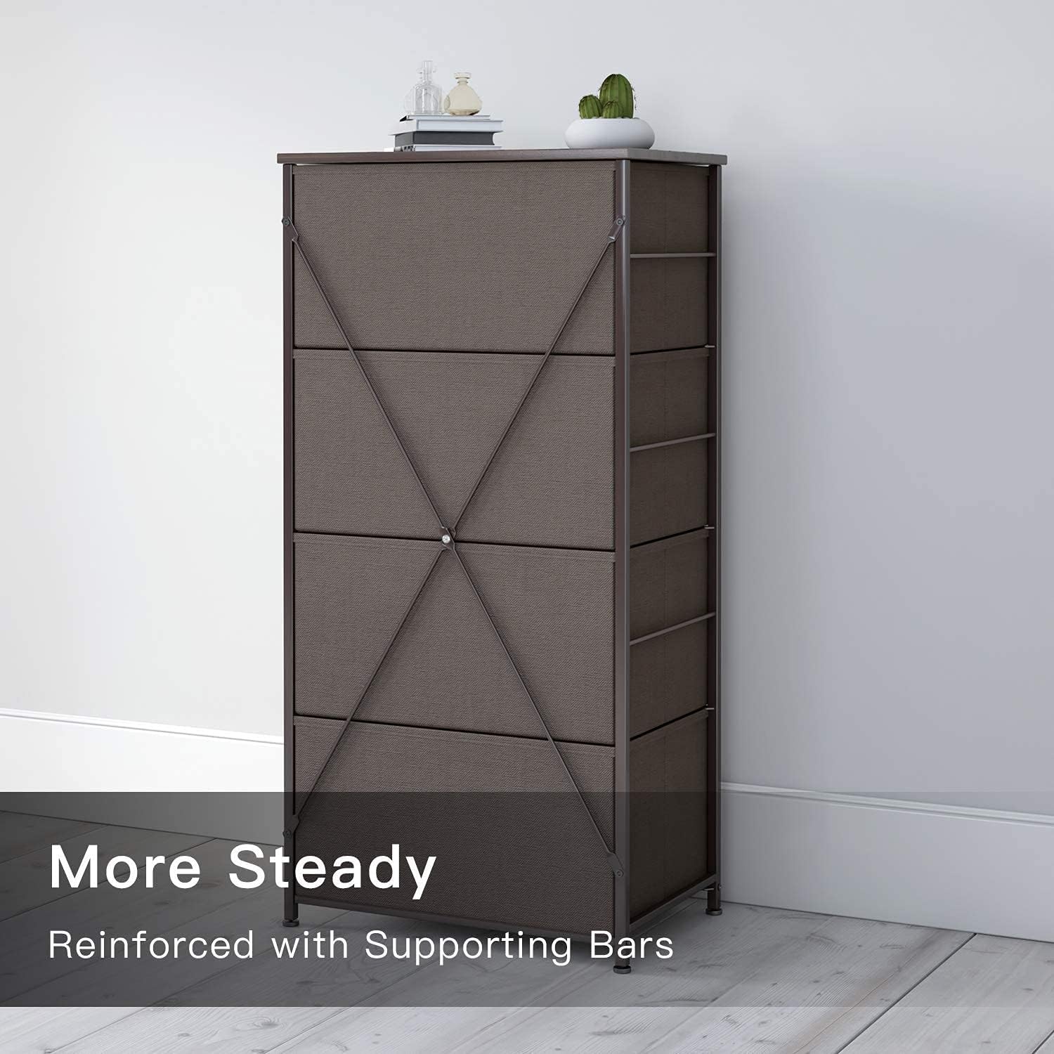 Top Rated ODK Dresser with 4 Drawers Tall Fabric Storage Tower Organizer Unit for Bedroom Chest for Hallway Closet Easy Assembly Steel Frame and Wood Top, Brown