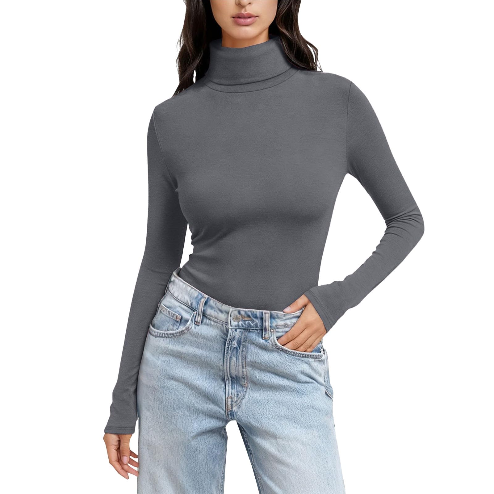 Womens Sweaters Turtleneck Long Sleeve Knitted Wool Casual Warm Cozy Pullover Sweaters Comfort Fall Winter Clothes