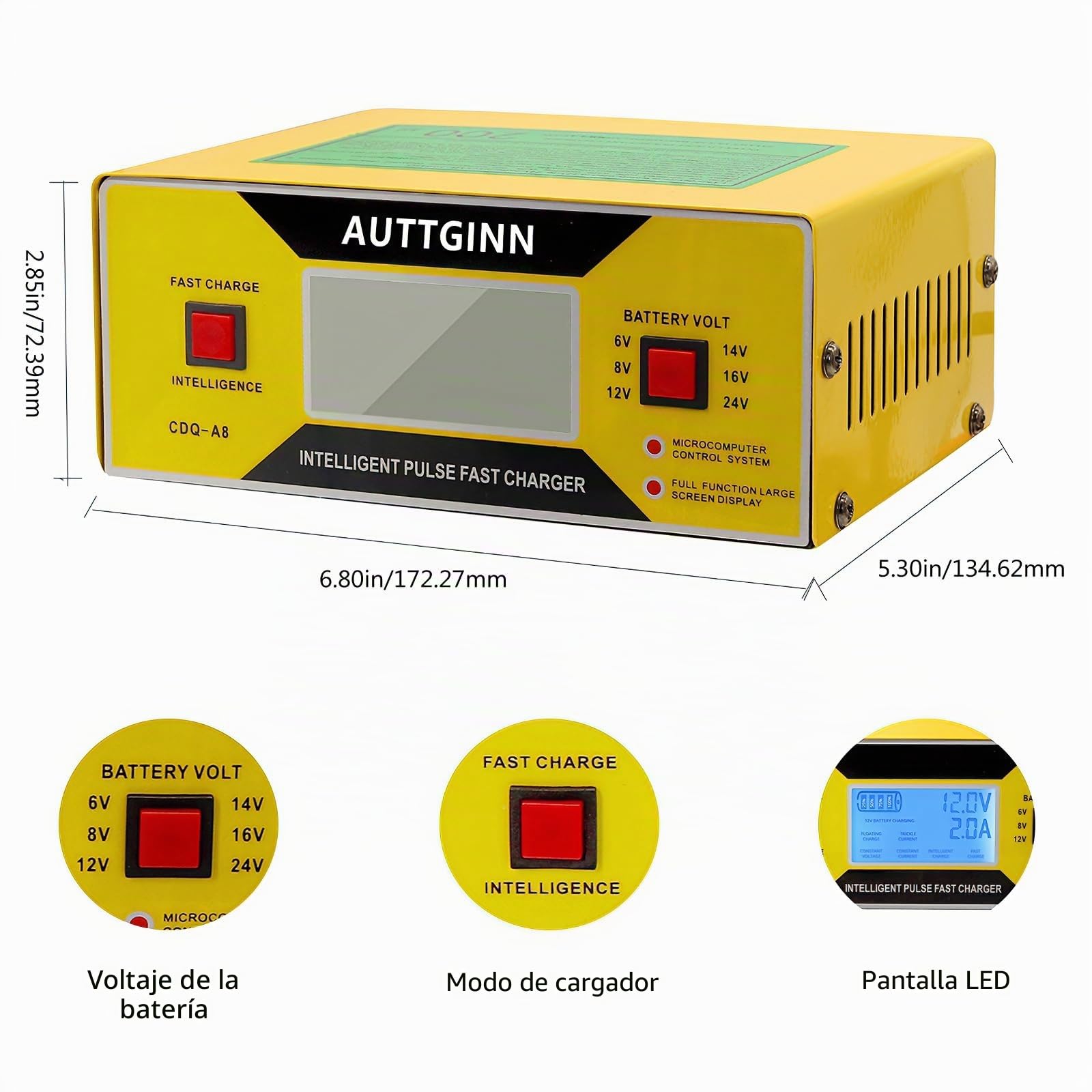 Cargador de batería inteligente, ajustable 0-10A, 6/8/12/14/16/24V, con pinzas de cable, para golf, coche y caravana