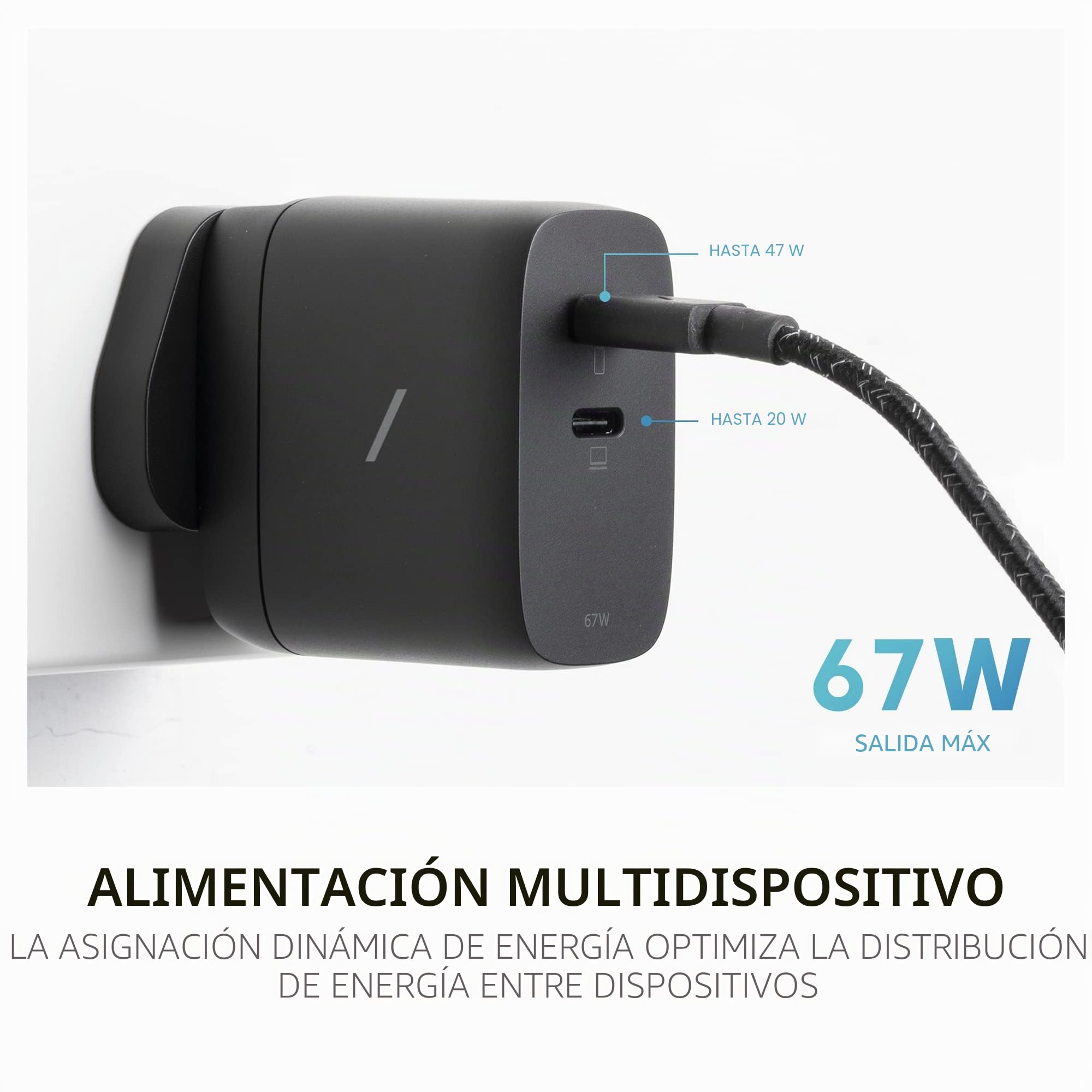 Native Union Cargador de GAN rápido PD 67W - Cargador USB-C Ultracompacto de 67 W con Power Delivery - para MacBook Air, iPads, iPhones y Más (Negro)