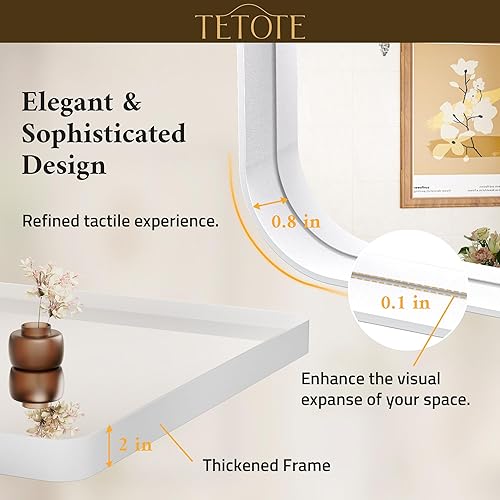 Miniatura 4 de TETOTE Espejo de marco dorado cepillado de 16 x 24 pulgadas, espejo de tocador de baño dorado de latón para pared, espejo rectangular de esquina