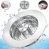 Upgraded 3 in 1 Kitchen Sink Drain Strainer Stopper, Brushed Stainless Steel SUS 304 Pop Up Sink Drain Stopper for Standard 3-1/2 Inch Drain Anti-Clogging Odor Prevention SUS304Drain+SUS304Strainer-1Pack