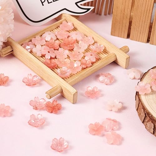 Miniatura 2 de Pandahall - 50 cuentas de flores de resina, cuentas florales rosas, cuentas espaciadoras de pétalos para hacer joyas, collares, aretes, 0.433 x