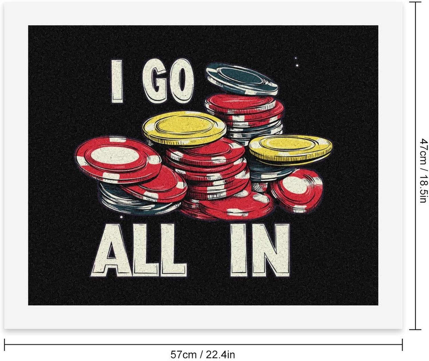 Poker Chips I Go All In Paint by Numbers for Adults DIY Oil Painting Kit Digital Paintings on Cotton Abstract Artwork 22x18 Inch
