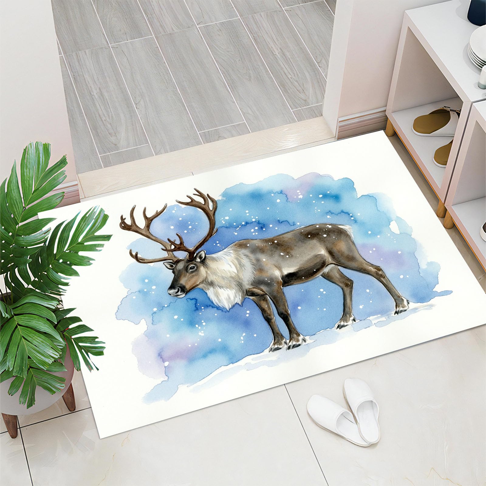 Felpudo Entrada Casa 90 x 150 cm, Alfombra para Puerta Nieve Antideslizante Lavable Alfombrilla Animales De Acuarela De Invierno Absorbentes para Entrada, Pasillo, Cocina