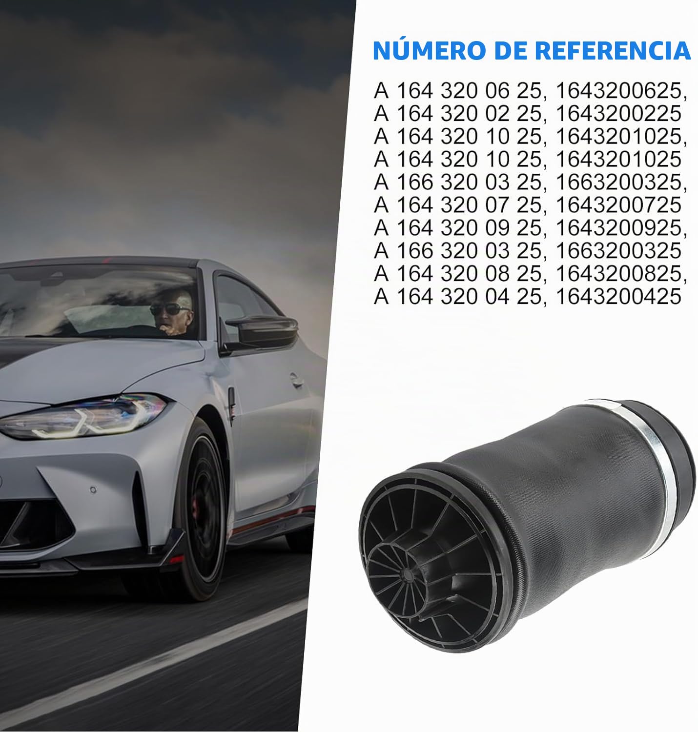 1 pieza de resorte neumático trasero izquierdo derecho compatible con 2005-2016 Clase GL X164 Clase M W164 Reemplazo para 1643200225 1643200425 1643200625