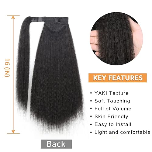 Miniatura 3 de WIGNEE Extensión de cola de caballo larga y recta de 16 pulgadas para mujeres negras extensiones de cabello de cola de caballo de color negro