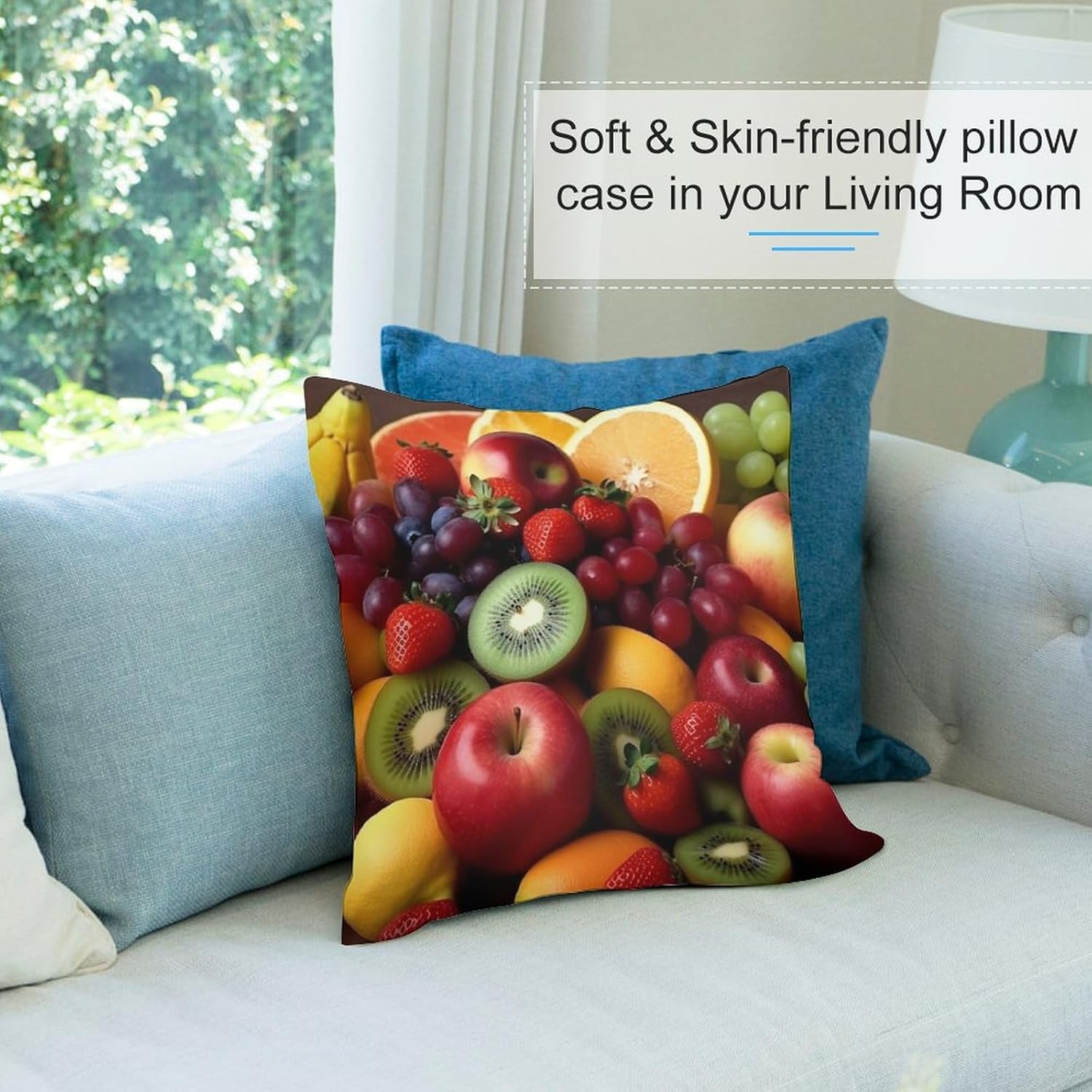 Zippered Pillow Cover, Pillow Protector, Fresh Fruits and Vegetables Printed Pillow Cover of 4, Pillow Not Included