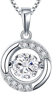 Sponsored Ad - YL Halo Necklace Sterling Silver Dancing Diamond Solitaire Pendant Round Created Emerald/Ruby/Sapphire/Zirc...