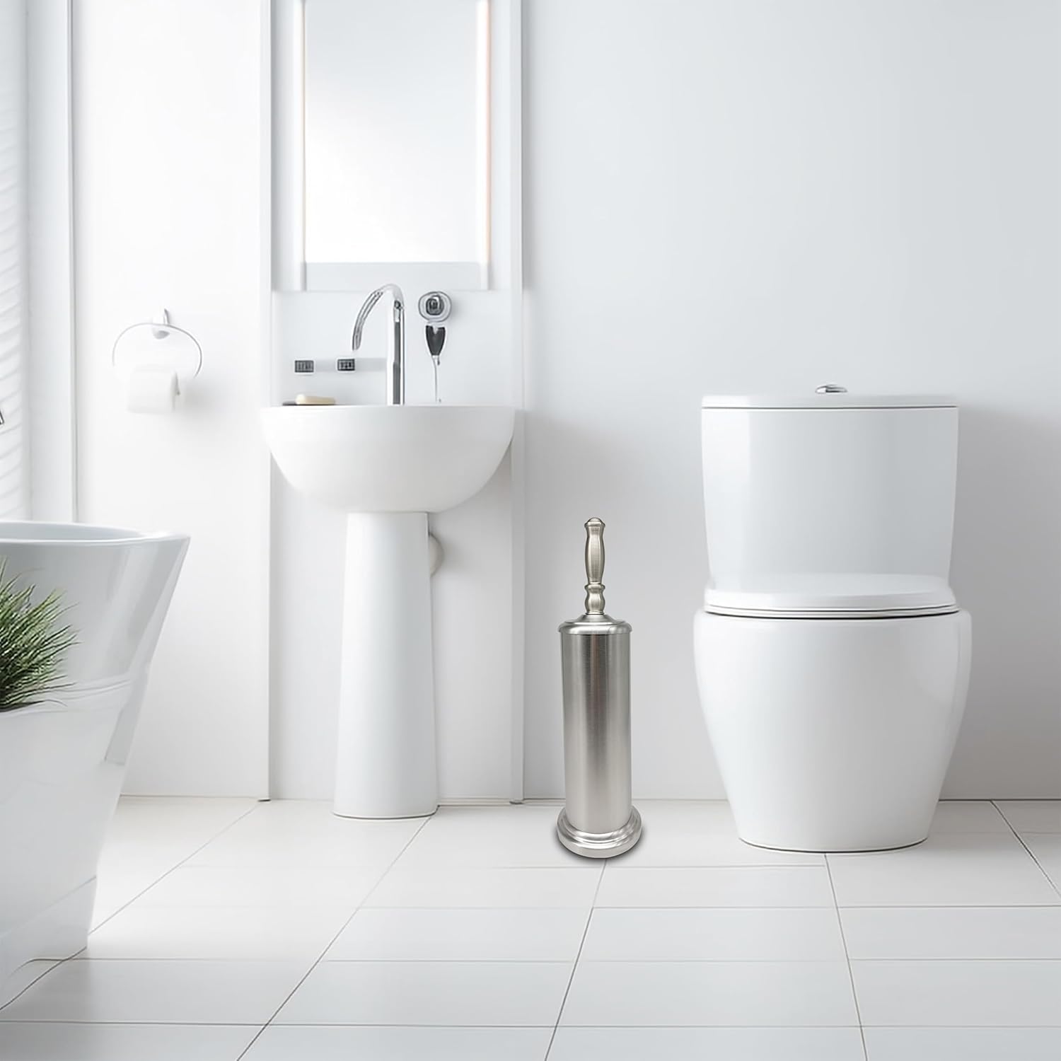 Metal Toilet Bowl Brush with Holder Premium Bathroom Cleaning Set Rustproof Hygienic Durable Elegant Finish