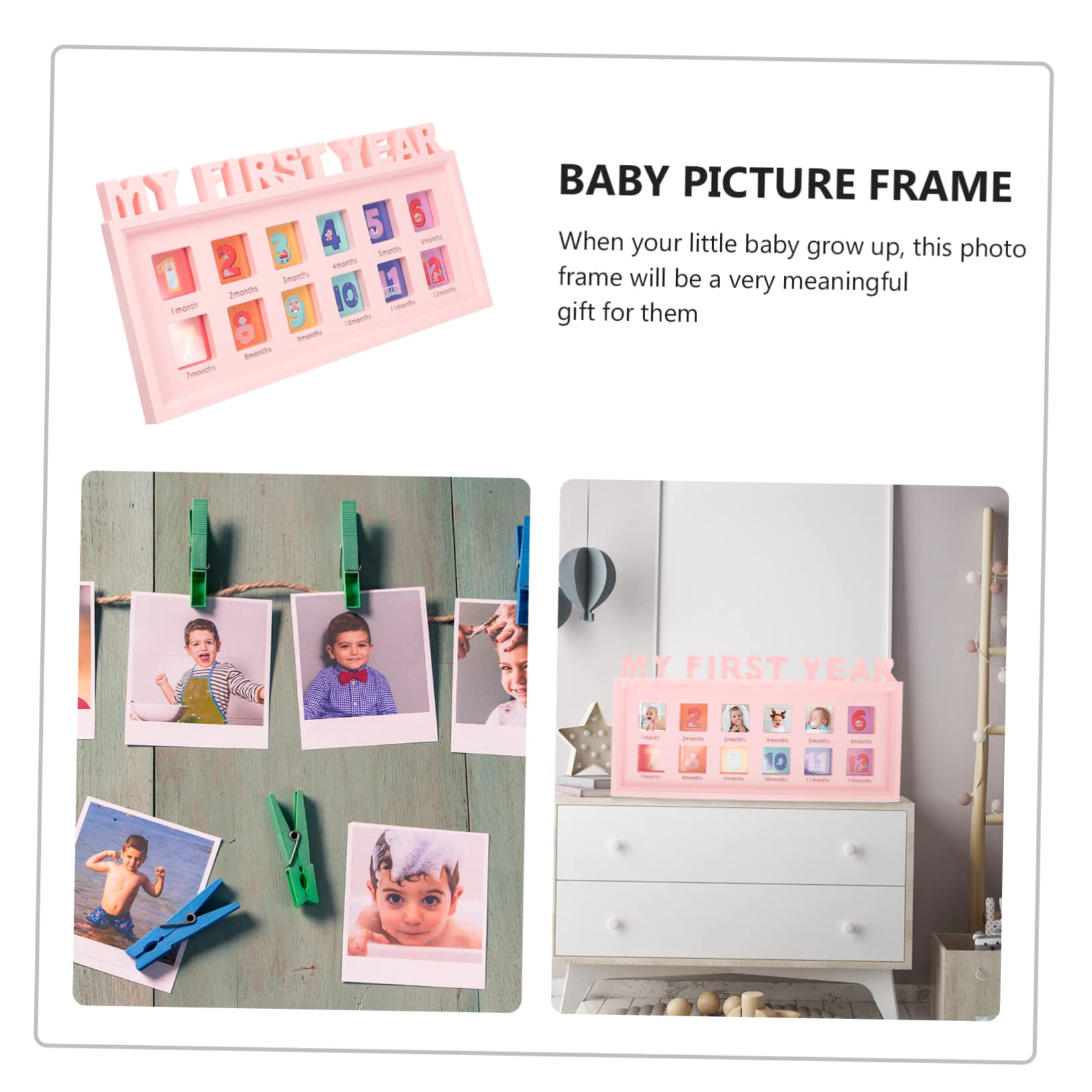 GALPADA 12 Month Baby Milestone Photo Frame Infant Growth Memory Holder Clip Photo Frames
