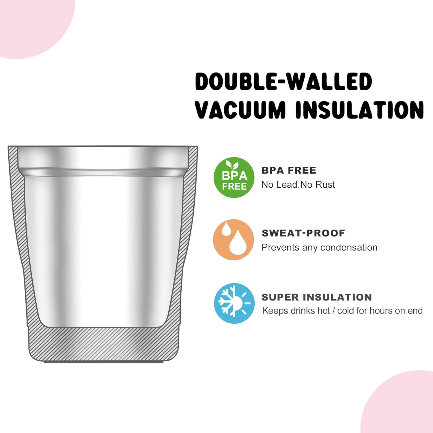 Kids Tumbler with Straw-9 oz Stainless Steel Double Wall Vacuum Insulated Tumbler Cup with Leak-Proof Lid, Sweat-Free (Pink) - Image 7