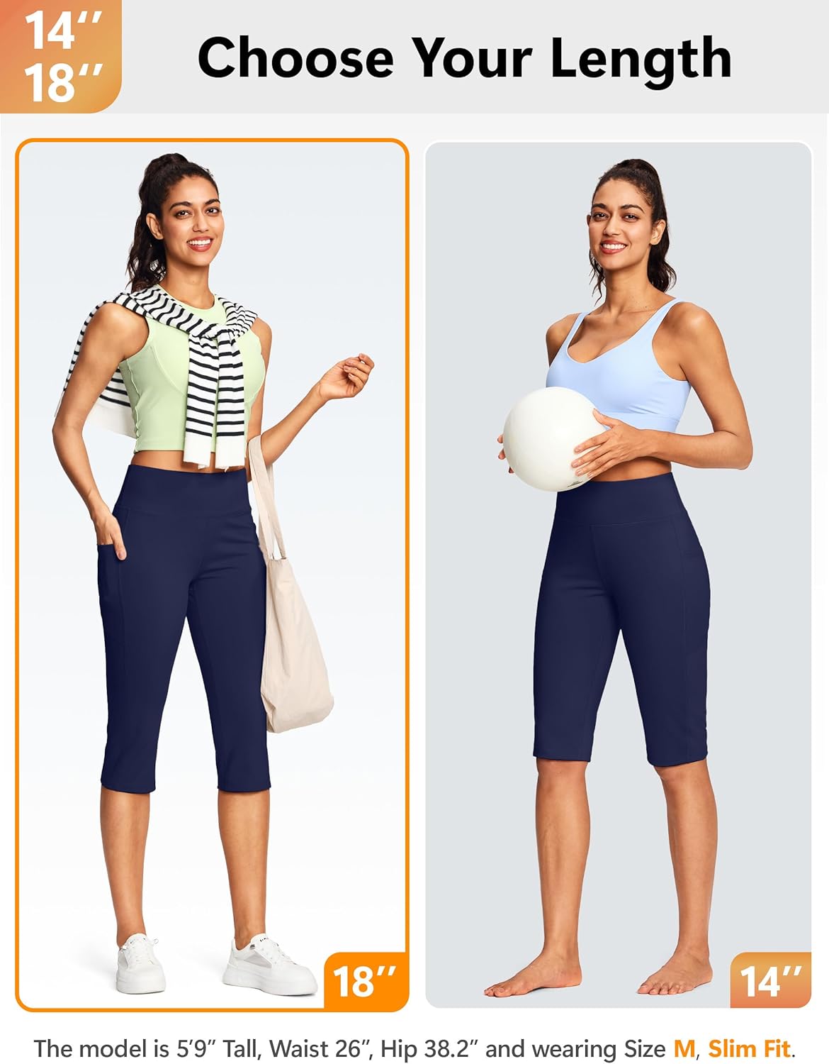 14"/ 18" Capri Pants for Women High Waist Women's Yoga Capris Stretch Summer Athletic Workout with Pockets - Image 7