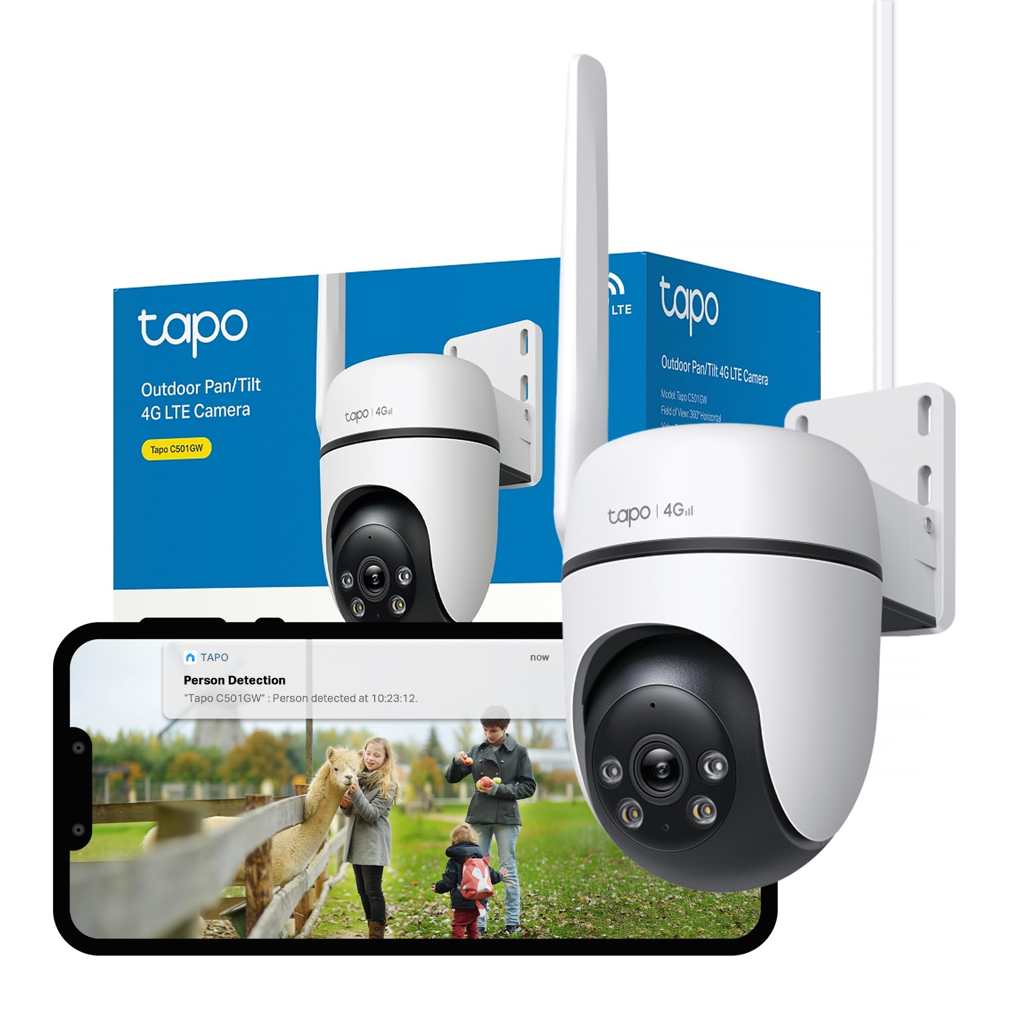 Tapo Tapo C501GW Pan/Tilt 4G LTE Outdoor Security Camera, No WiFi Needed, 1080P Full HD, 360° Motion Tracking, No Monthly Fee, AI Detection, Starlight Colour Night Vision, Dual Mode 4G SIM card or PoE