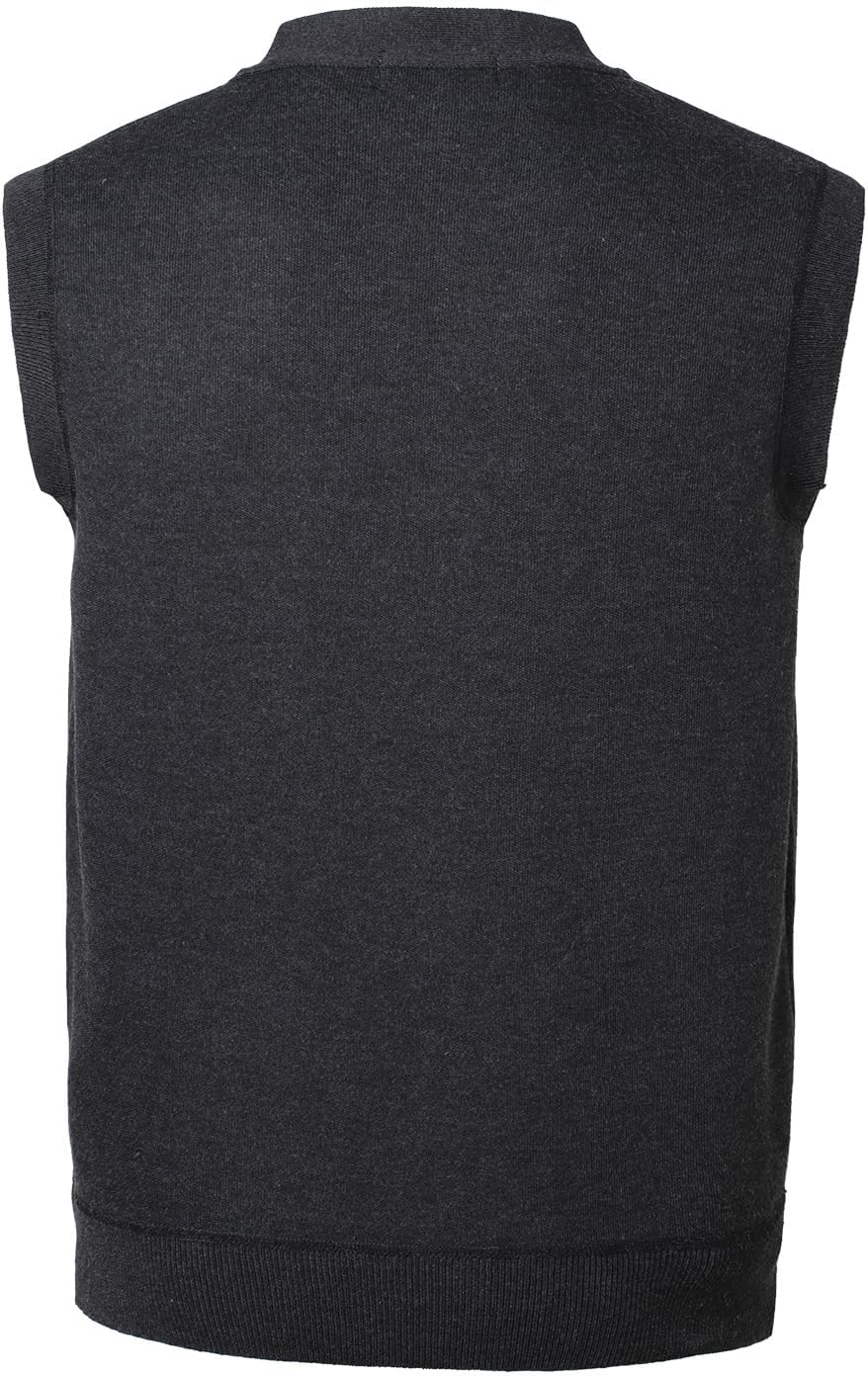 Men's Knitted Sweater Vest Fleece Lined Sleeveless Cardigan V Neck Button Down Knitwear with Pockets for Winter - Image 3