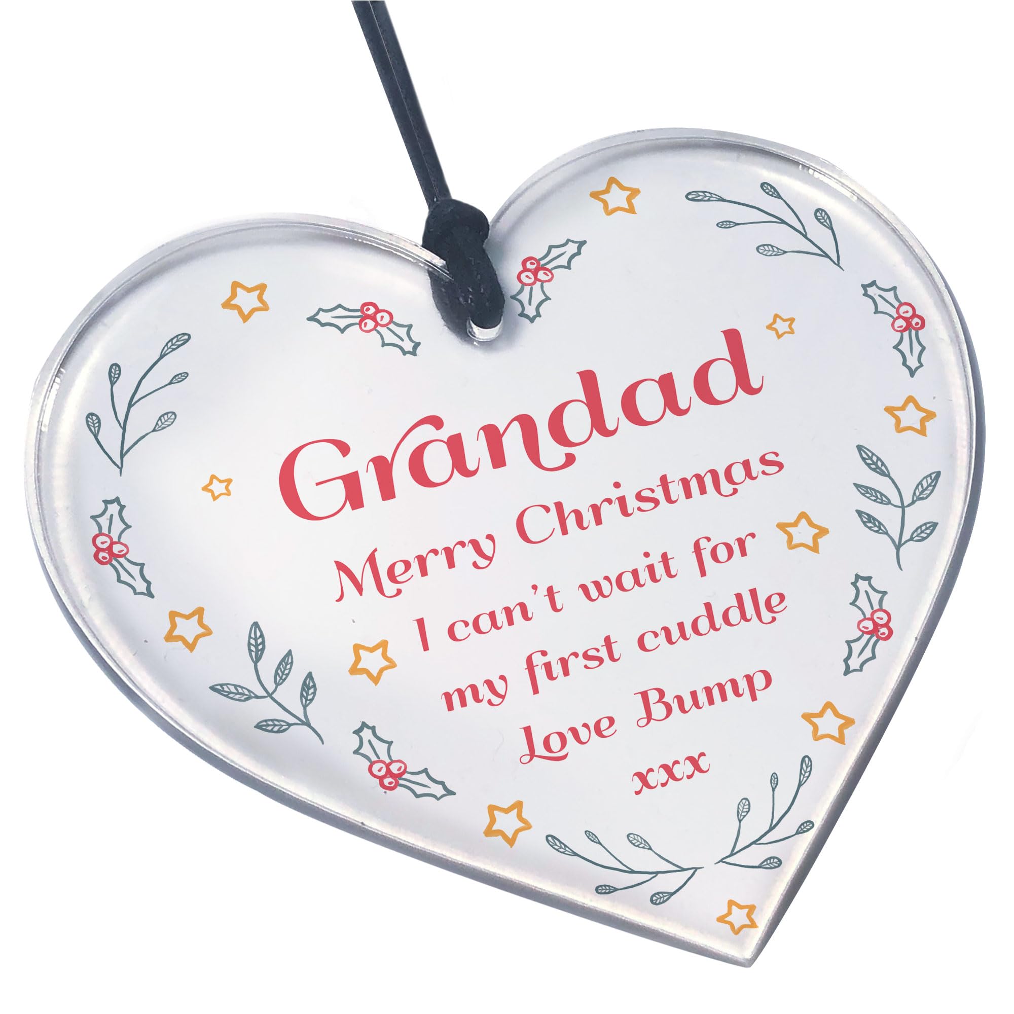 Red Ocean Bump Gift For Grandad Christmas Acrylic Heart Gifts For Grandad Christmas From Baby Keepsake