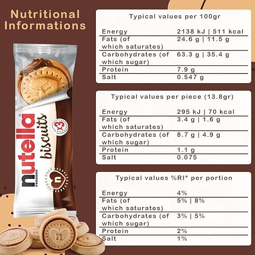 Miniatura 2 de Galletas Nutella - Deliciosas galletas de Nutella con relleno de avellana en formato de paquete de aperitivos, Nutella Snacks 3 galletas, 1.46 oz