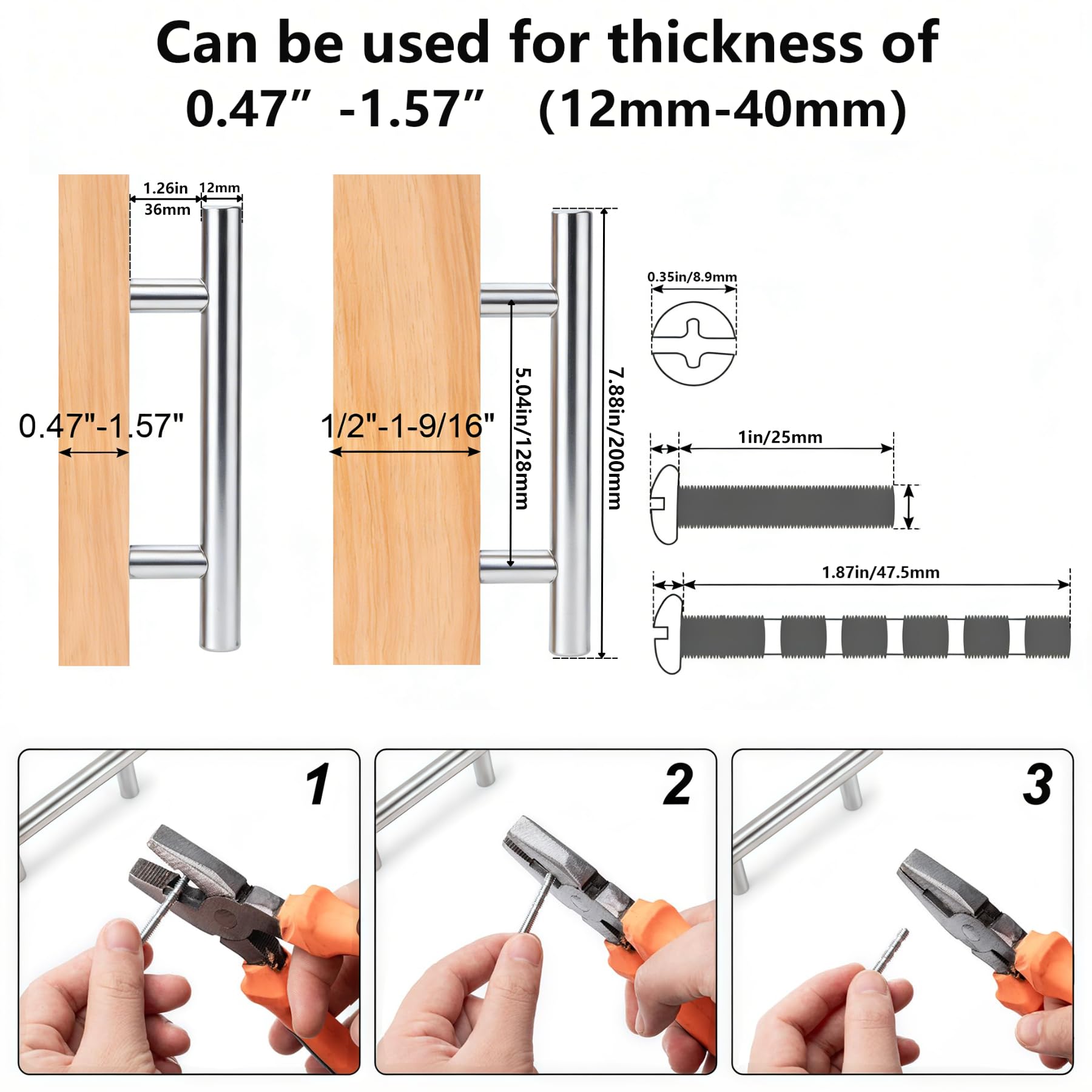 4 piezas de tiradores para muebles de acero inoxidable, distancia entre agujeros de 128 mm, tiradores para cocina, tiradores para armarios de plata, tiradores para puertas, tiradores para